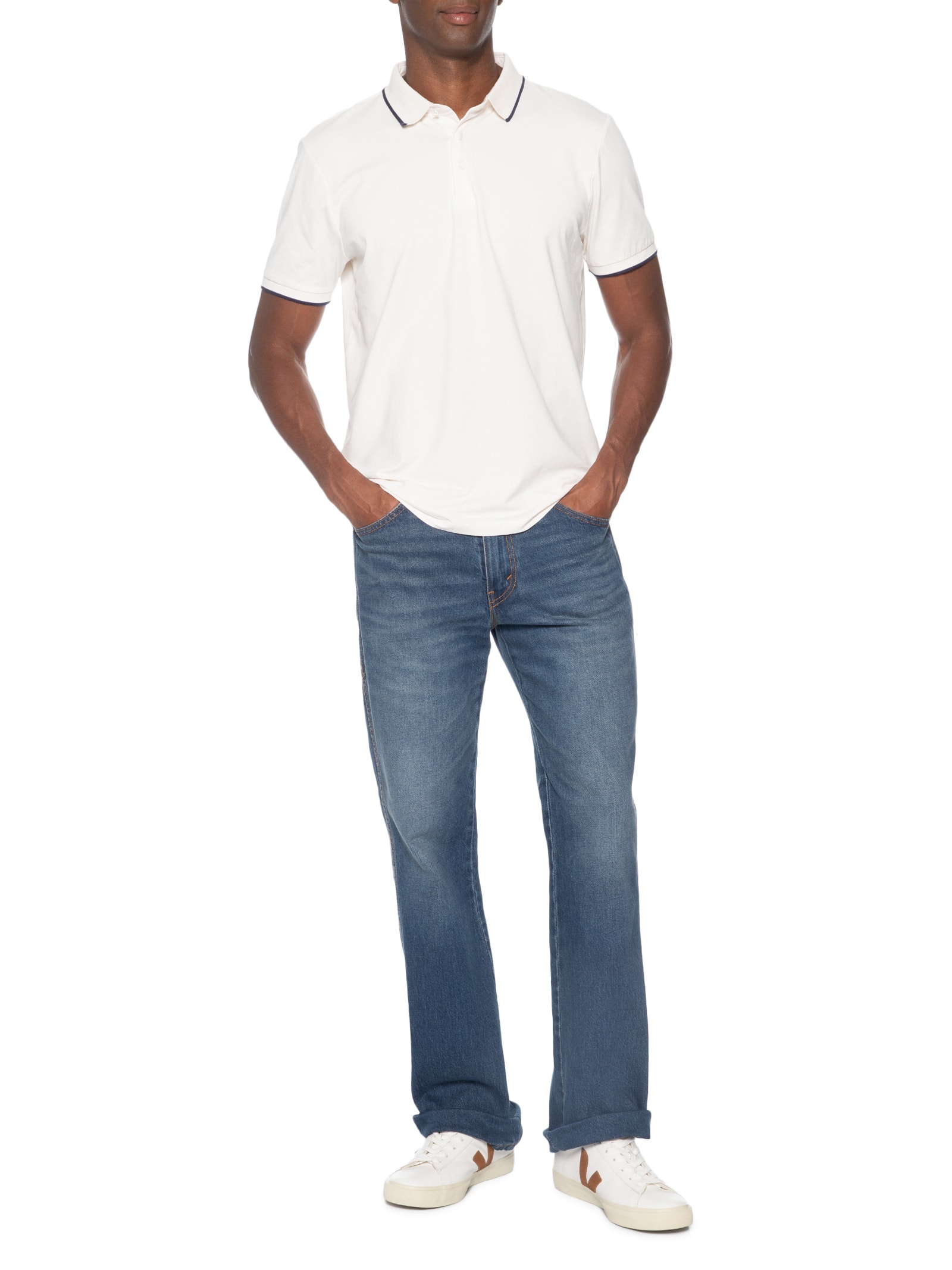 Polo Masculina Com Detalhe Em Friso Branco Basiq Men