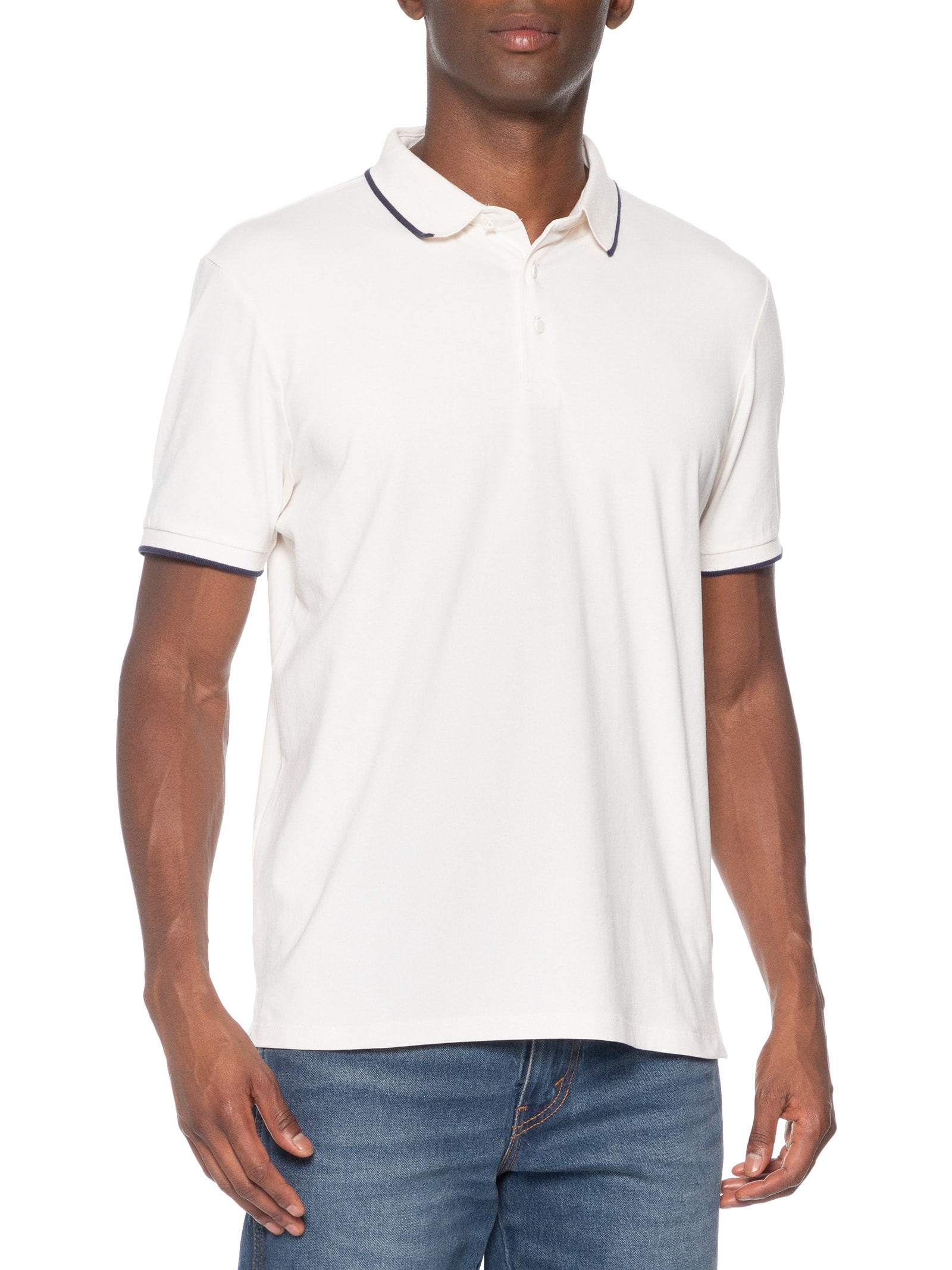 Polo Masculina Com Detalhe Em Friso Branco Basiq Men