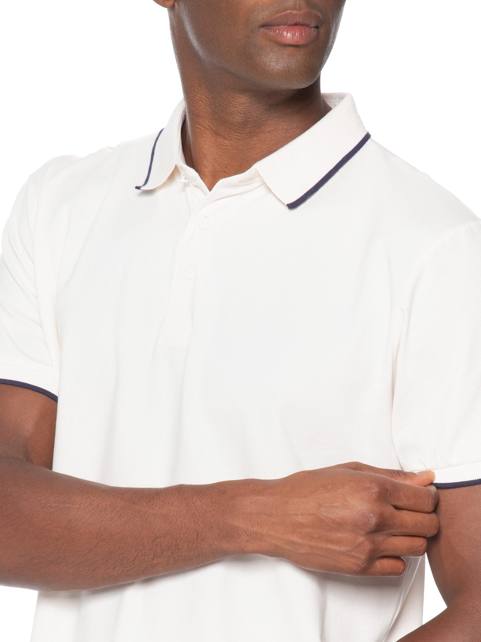 Polo Masculina Com Detalhe Em Friso Branco Basiq Men