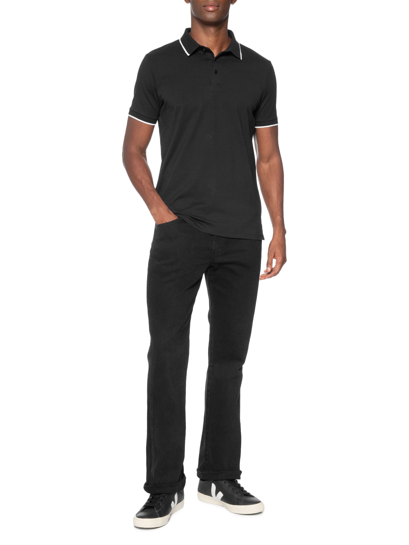 Polo Masculina Com Detalhe Em Friso Preto Basiq Men