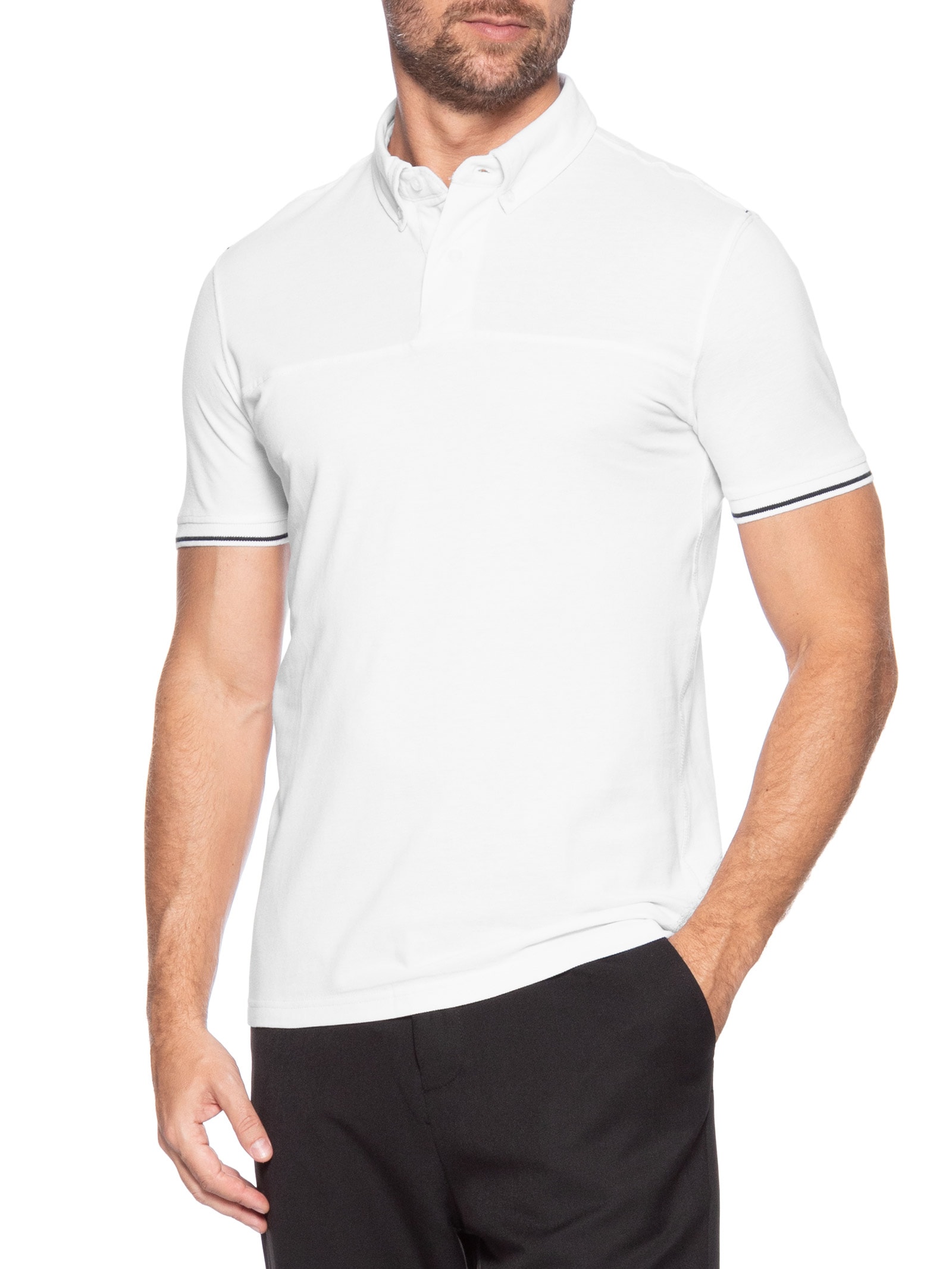 Polo Masculina com Detalhe na Manga Branco '2 Essential