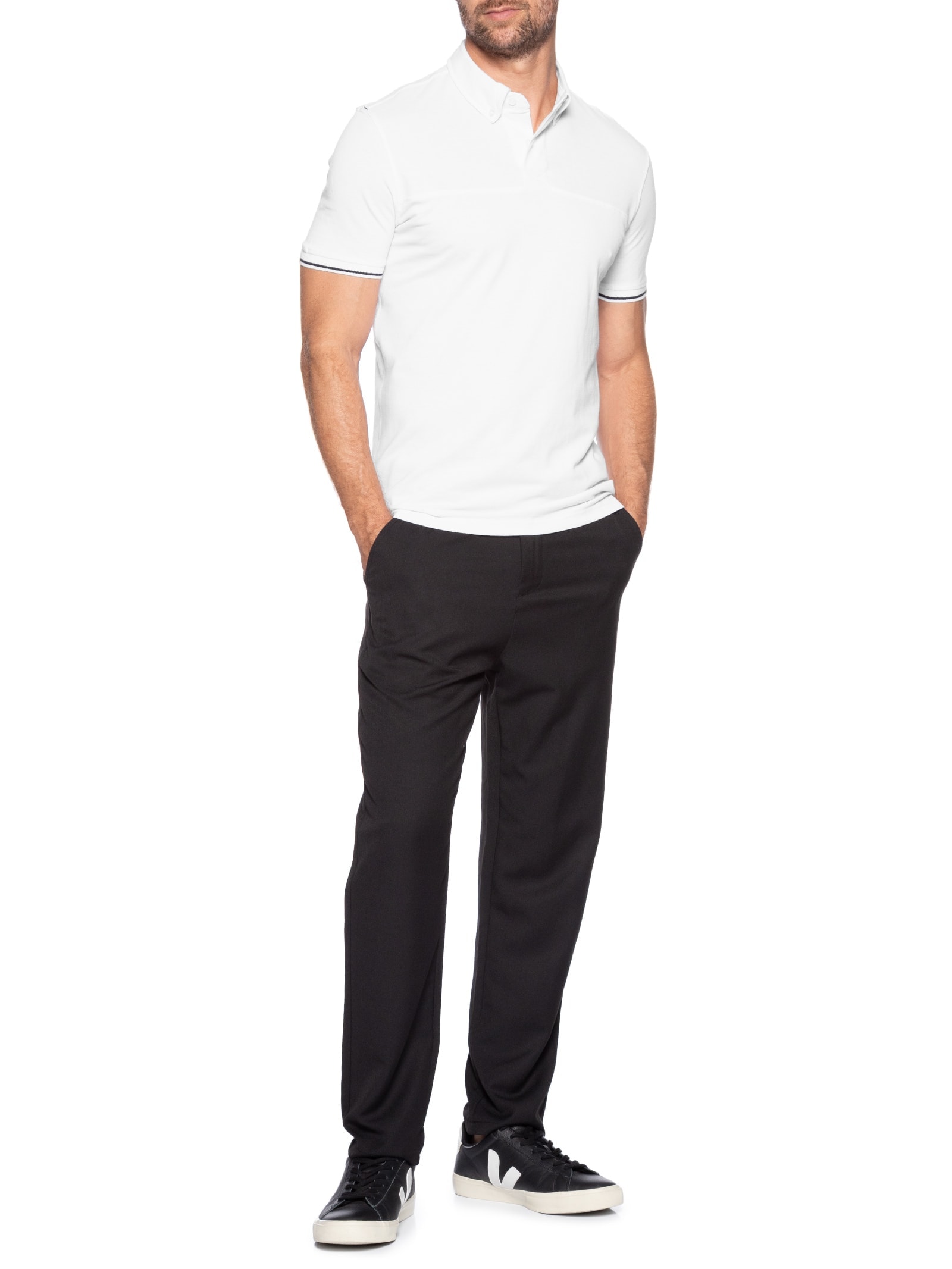 Polo Masculina com Detalhe na Manga Branco '2 Essential