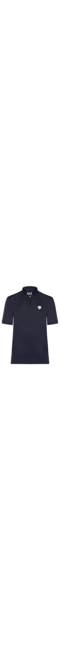 Pólo Masculina Com Zíper Logo Escudo - Azul