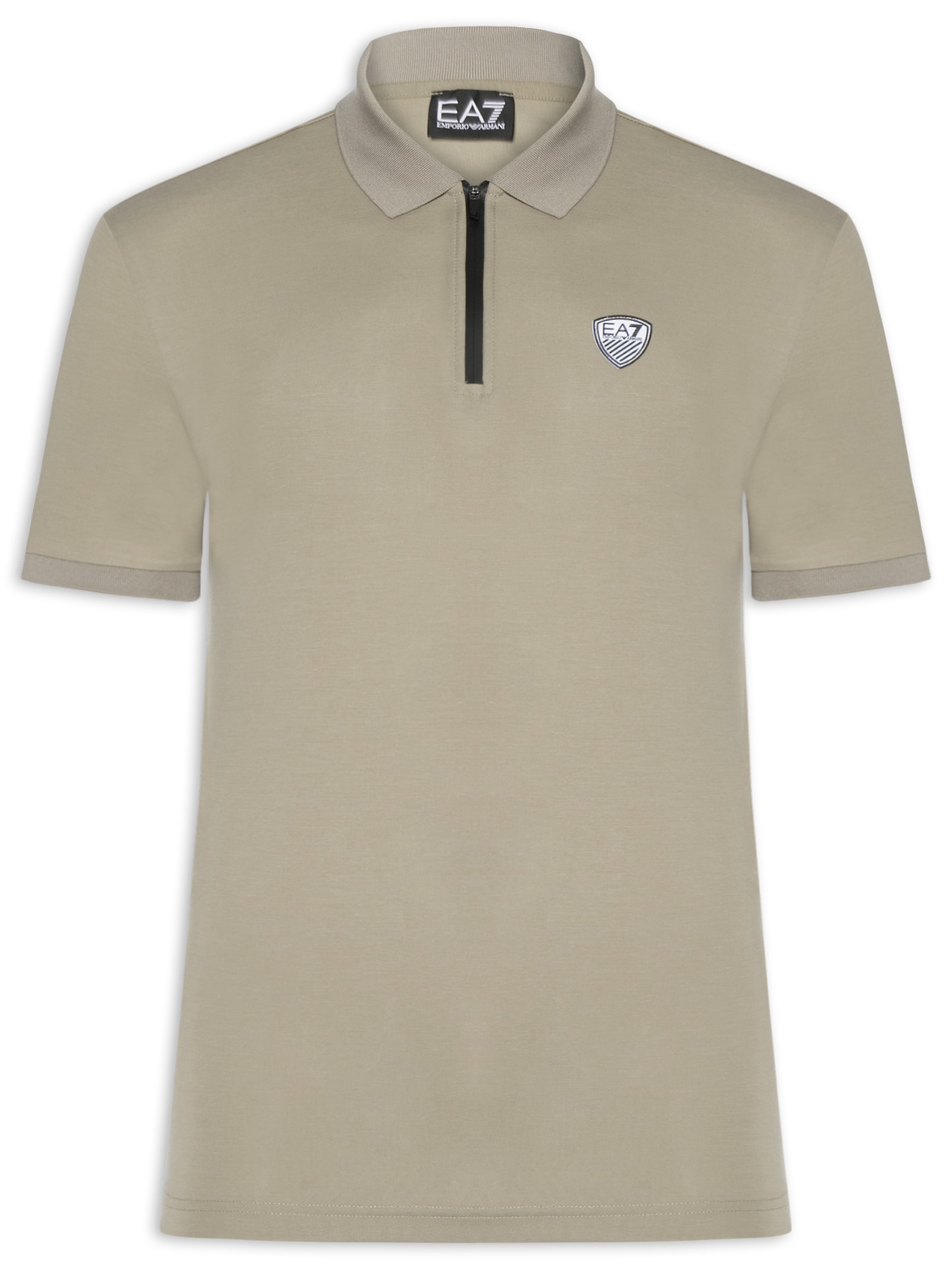 Polo Masculina com Zíper Logo Escudo – Bege Ea7 Emporio Armani