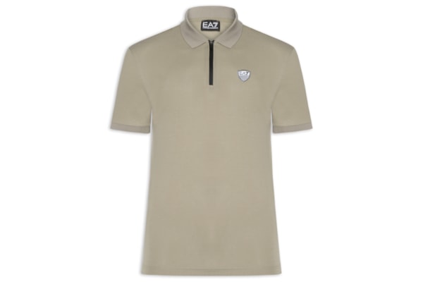 Polo Masculina com Zíper Logo Escudo – Bege
