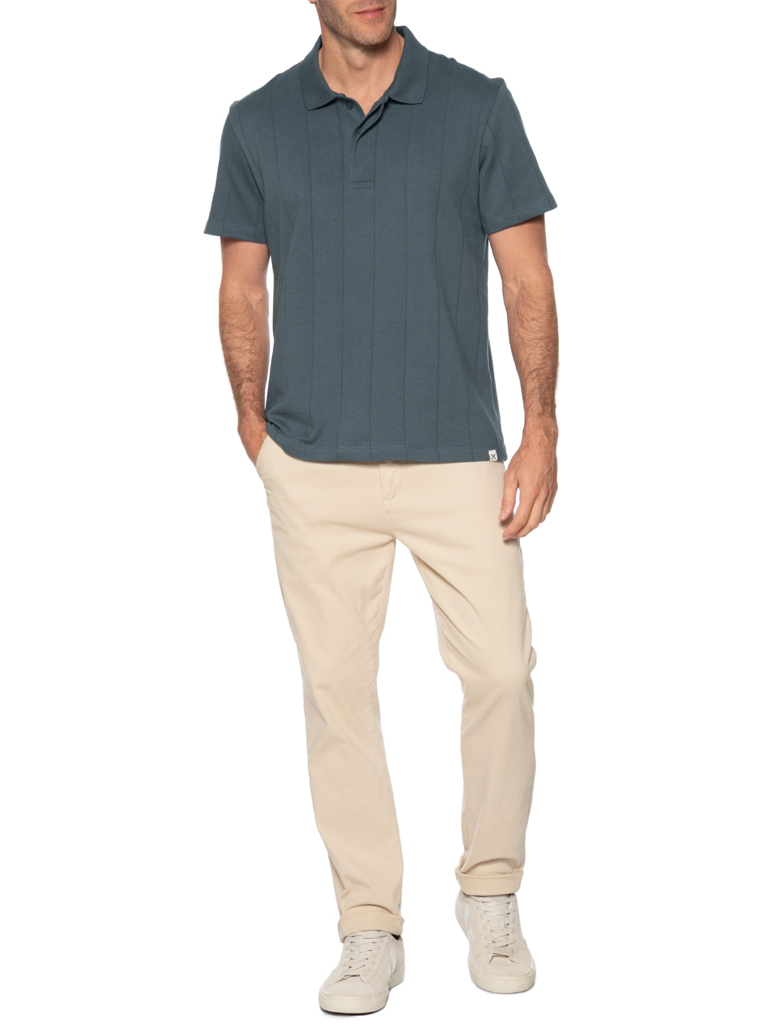 Polo Masculina Comfort Fit Listras Texturizadas Cinza Hering