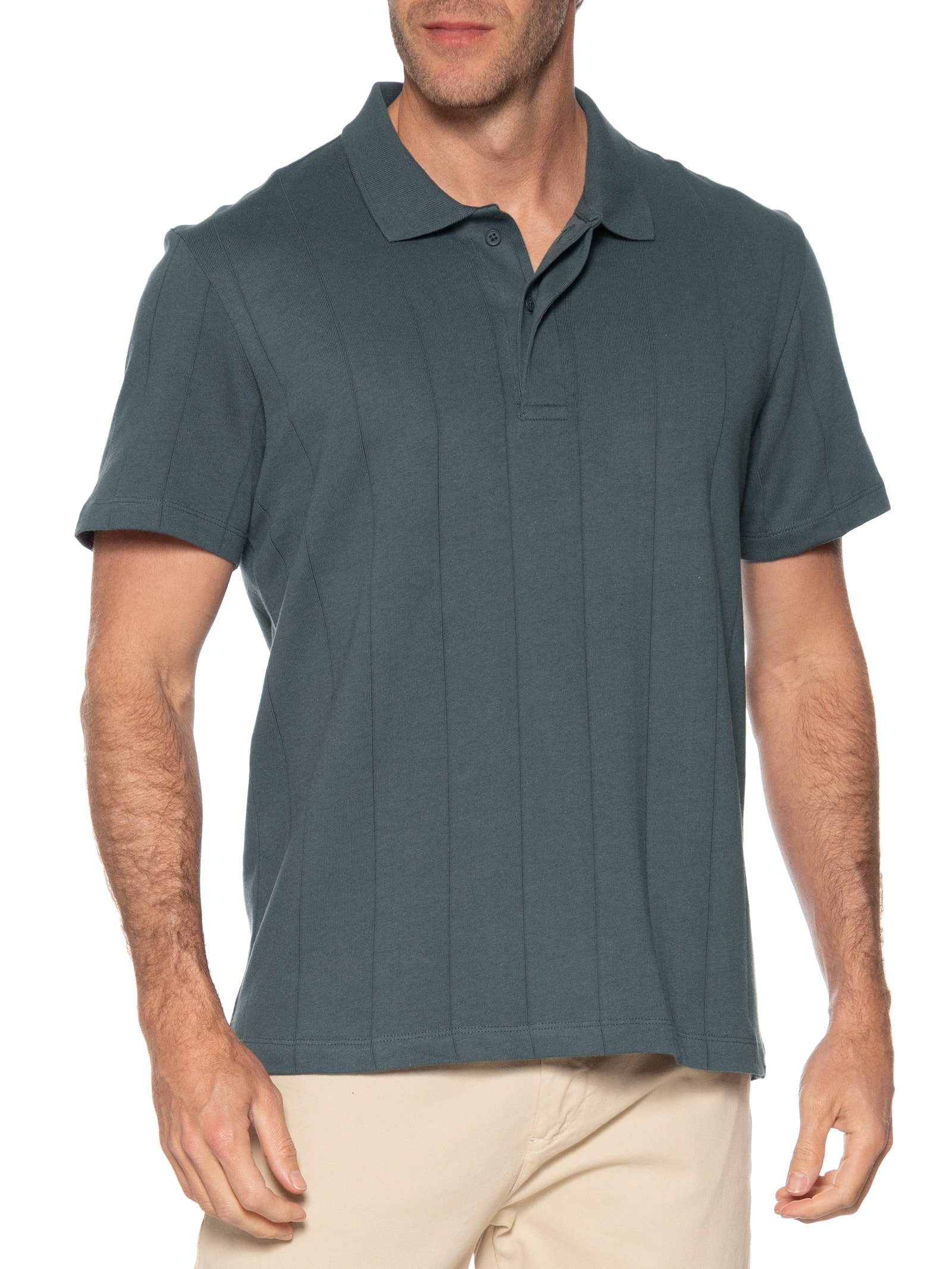 Polo Masculina Comfort Fit Listras Texturizadas Cinza Hering