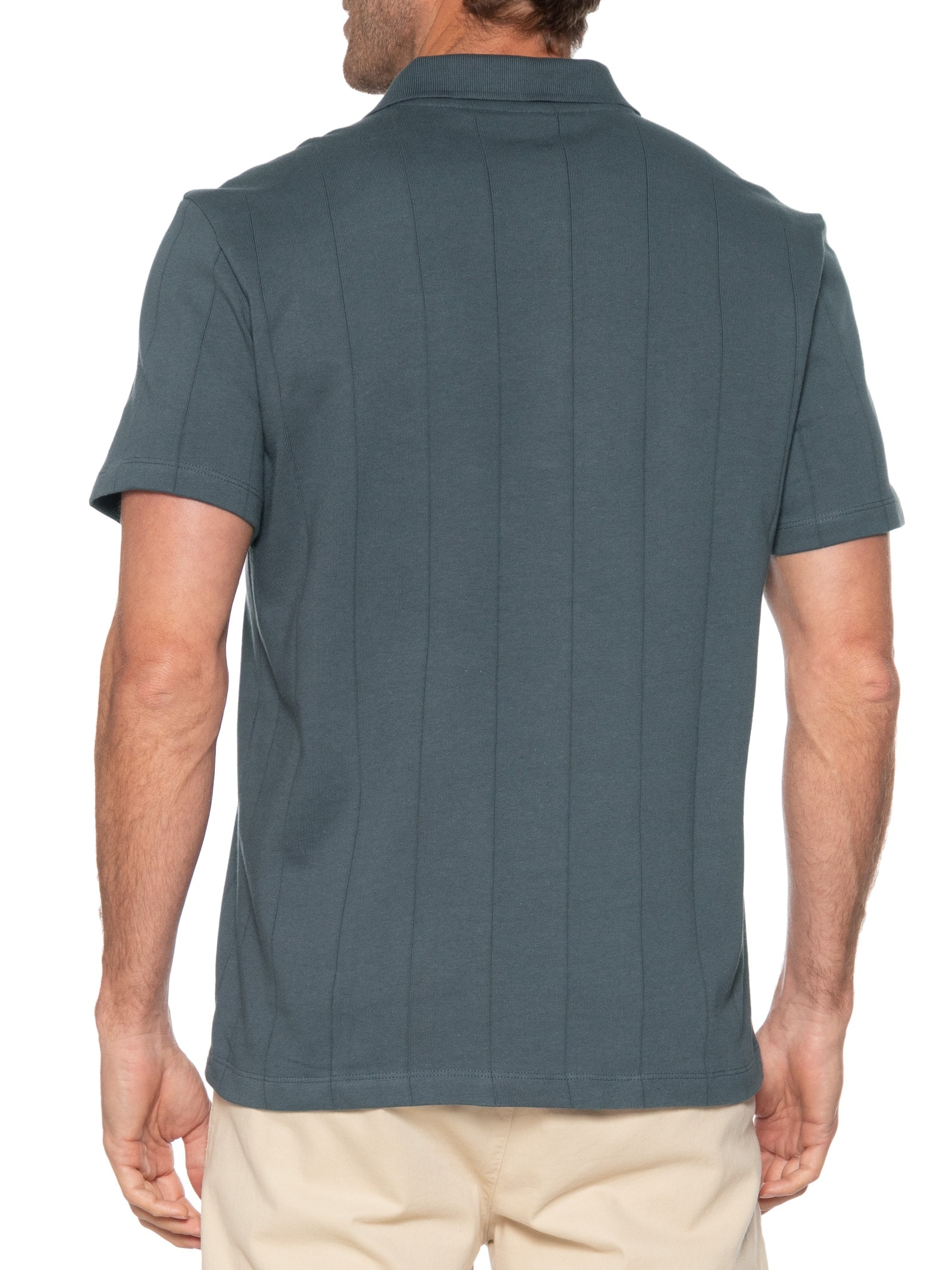 Polo Masculina Comfort Fit Listras Texturizadas Cinza Hering