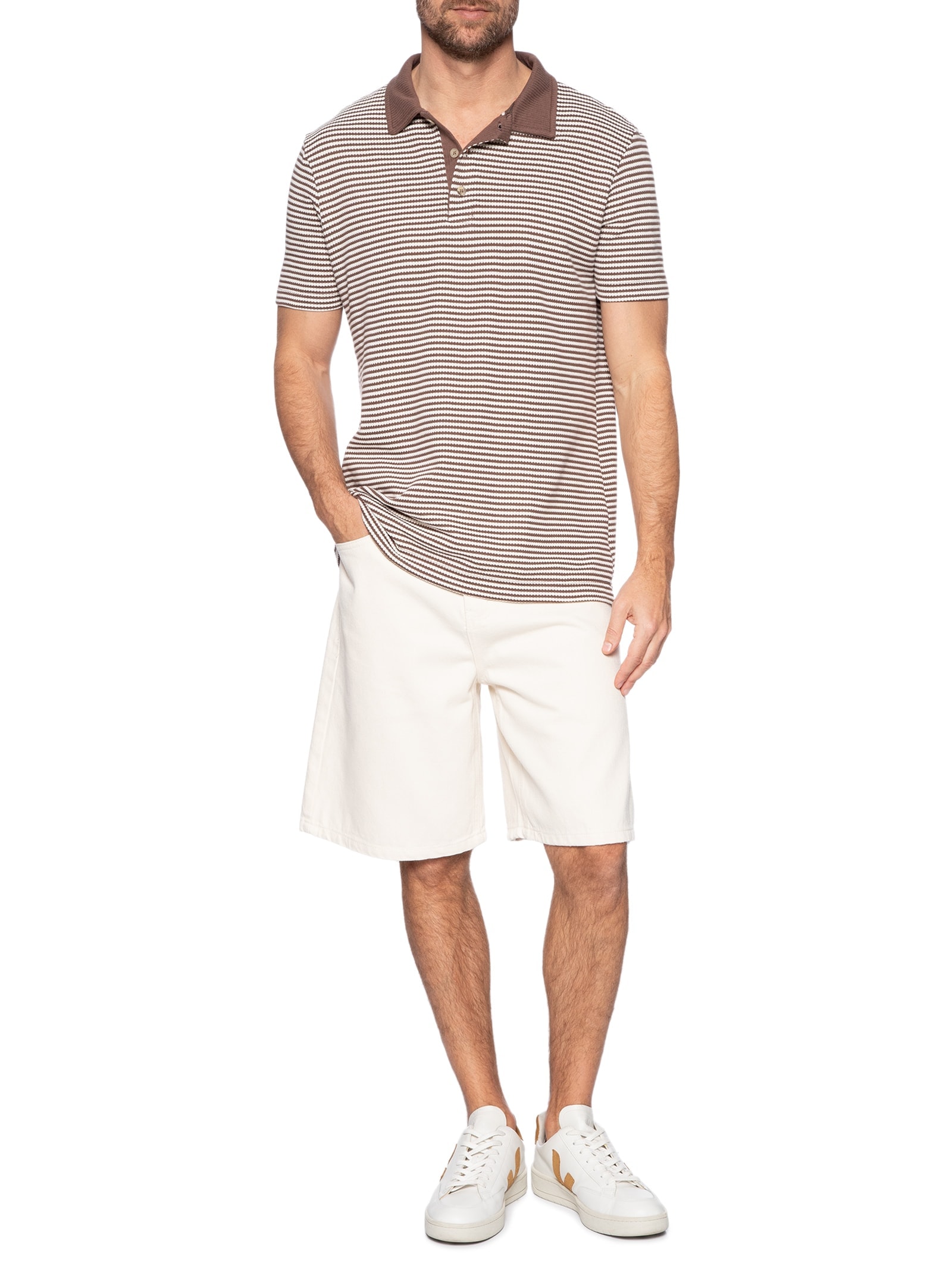 Polo Masculina Comfort Fit Malha Fio Tinto Marrom Hering