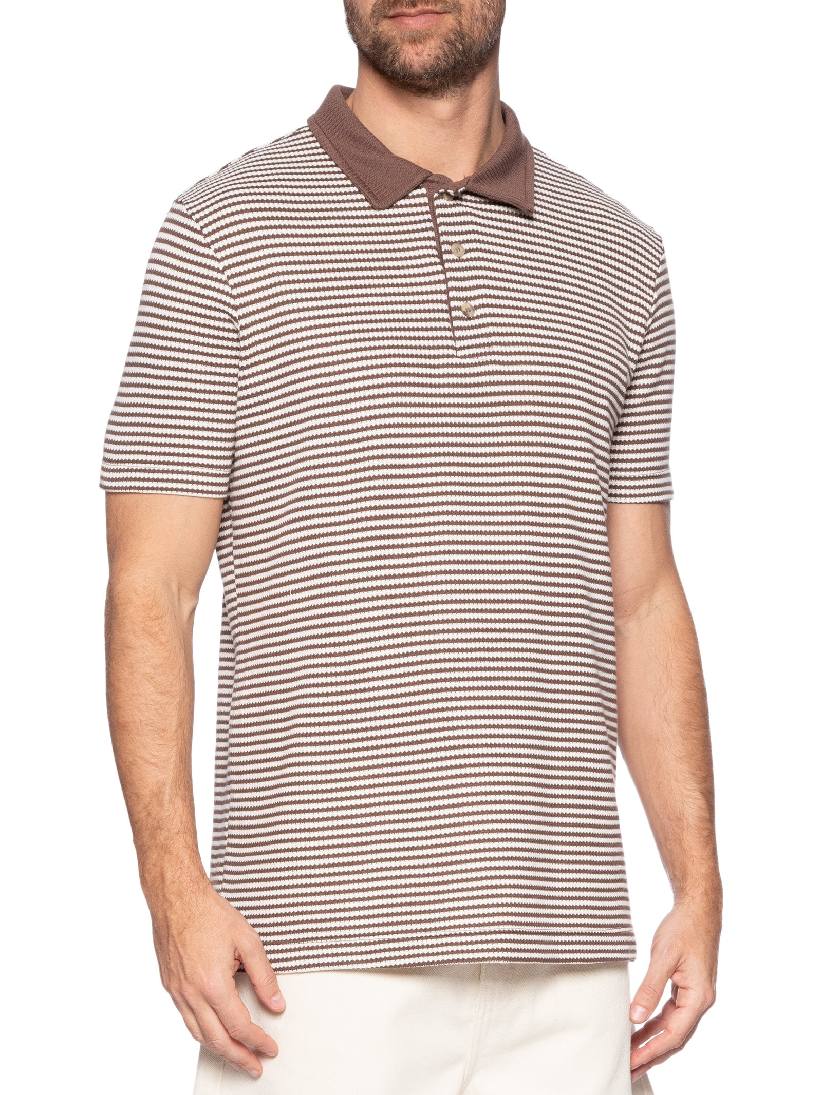 Polo Masculina Comfort Fit Malha Fio Tinto Marrom Hering