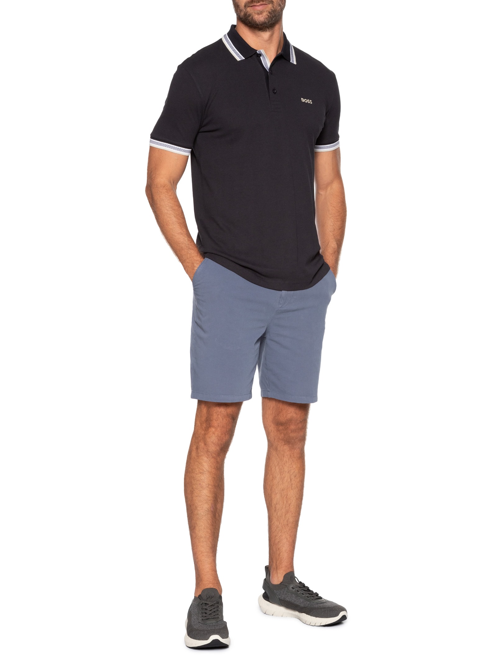 Polo Masculina Cotton Piquet Paddy Azul Boss