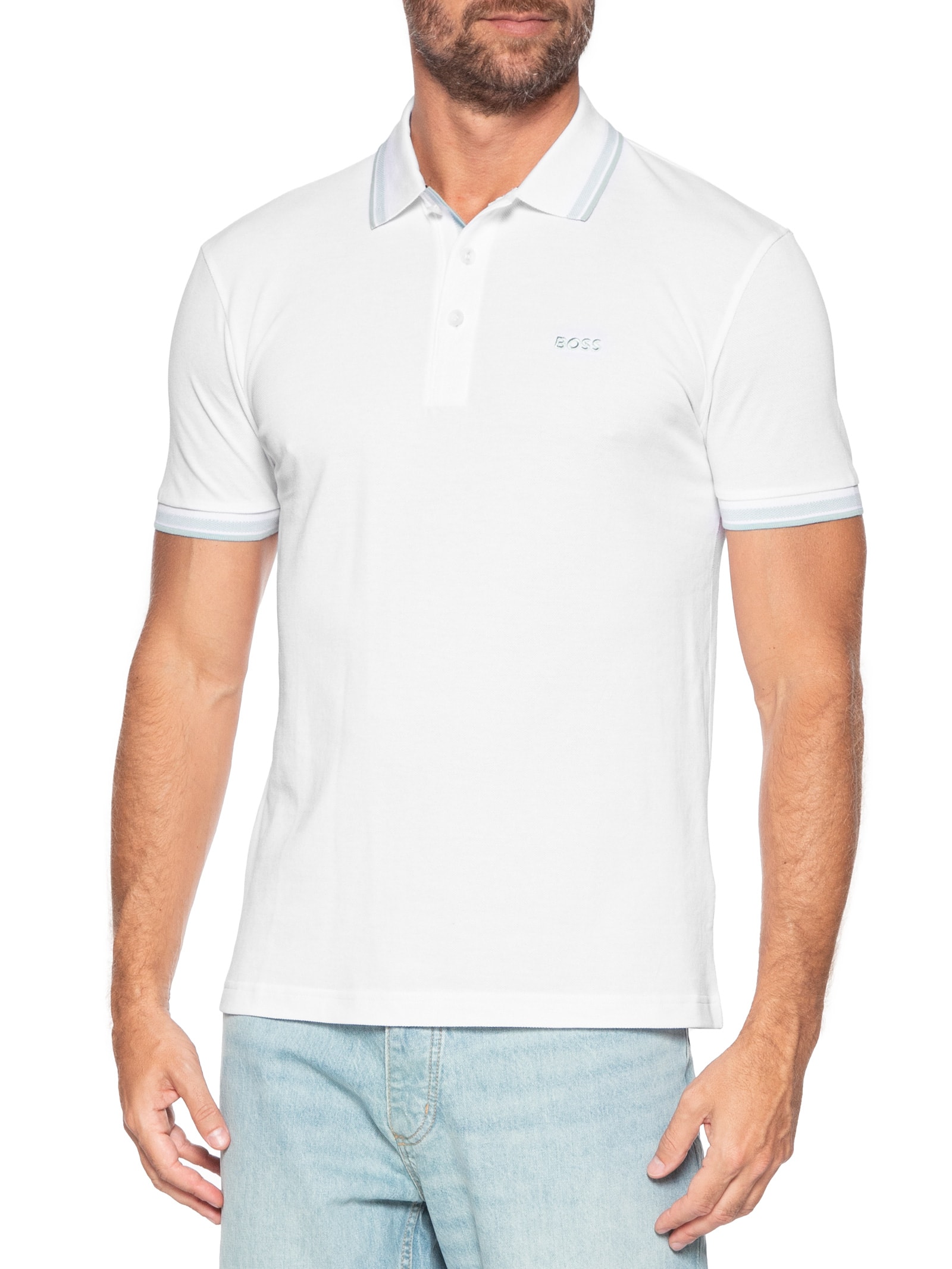 Polo Masculina Cotton Piquet Paddy Branco Boss