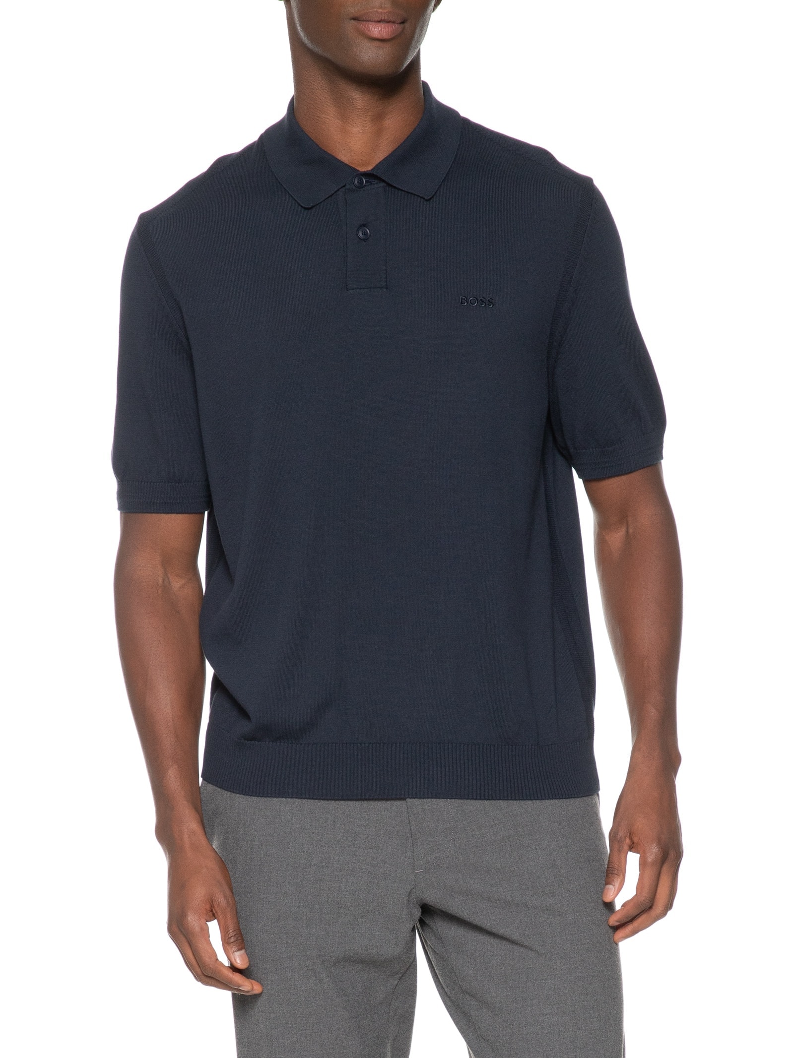 Polo Masculina de Tricô Leve Asac Azul Boss