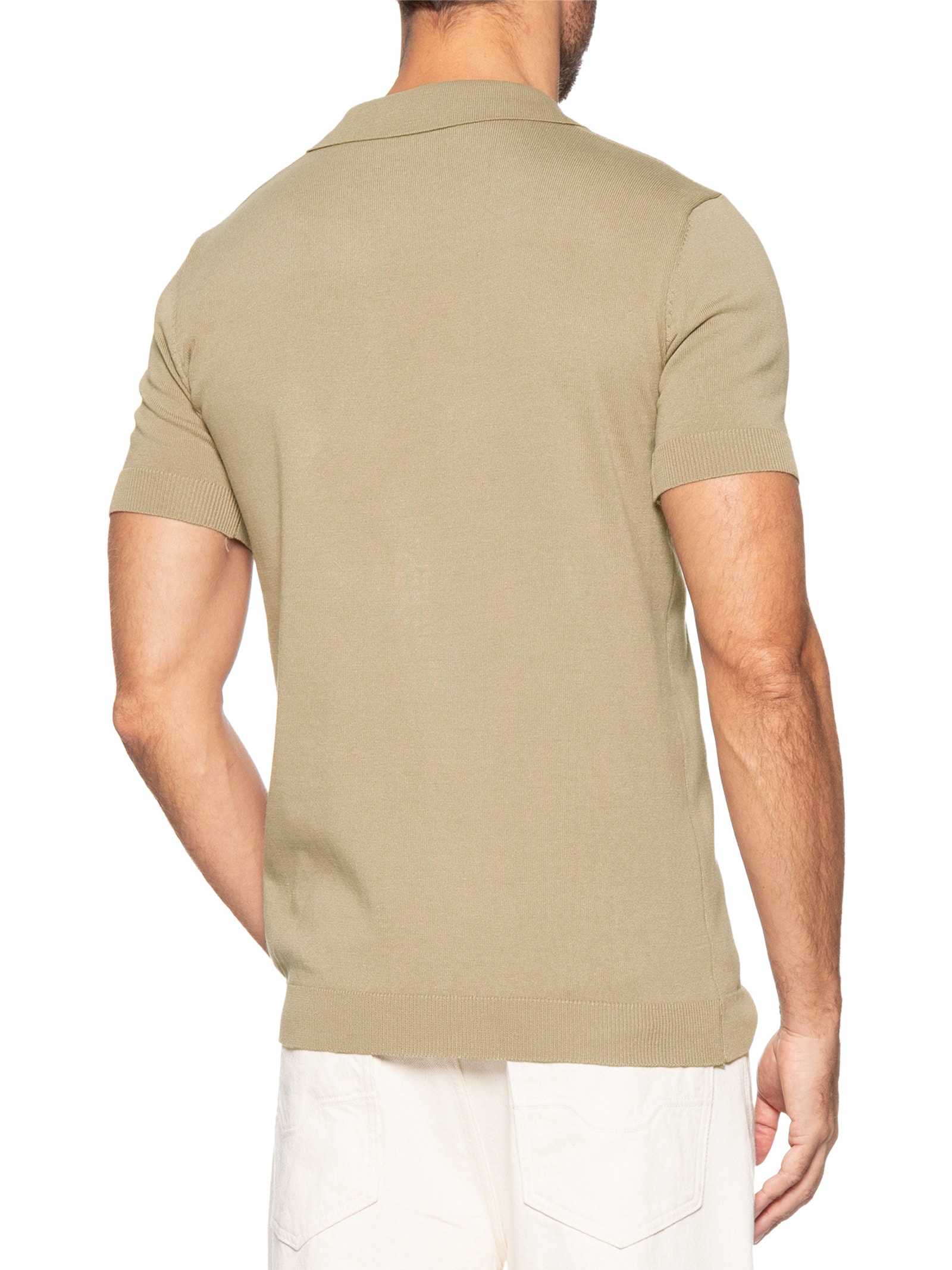 Polo Masculina De Tricot Gola V Bege Basiq Men