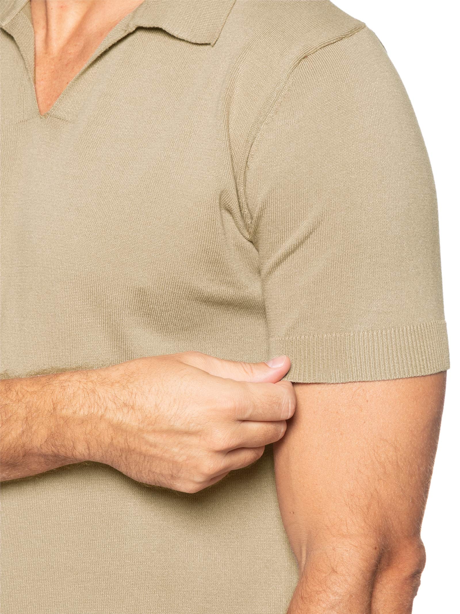 Polo Masculina De Tricot Gola V Bege Basiq Men