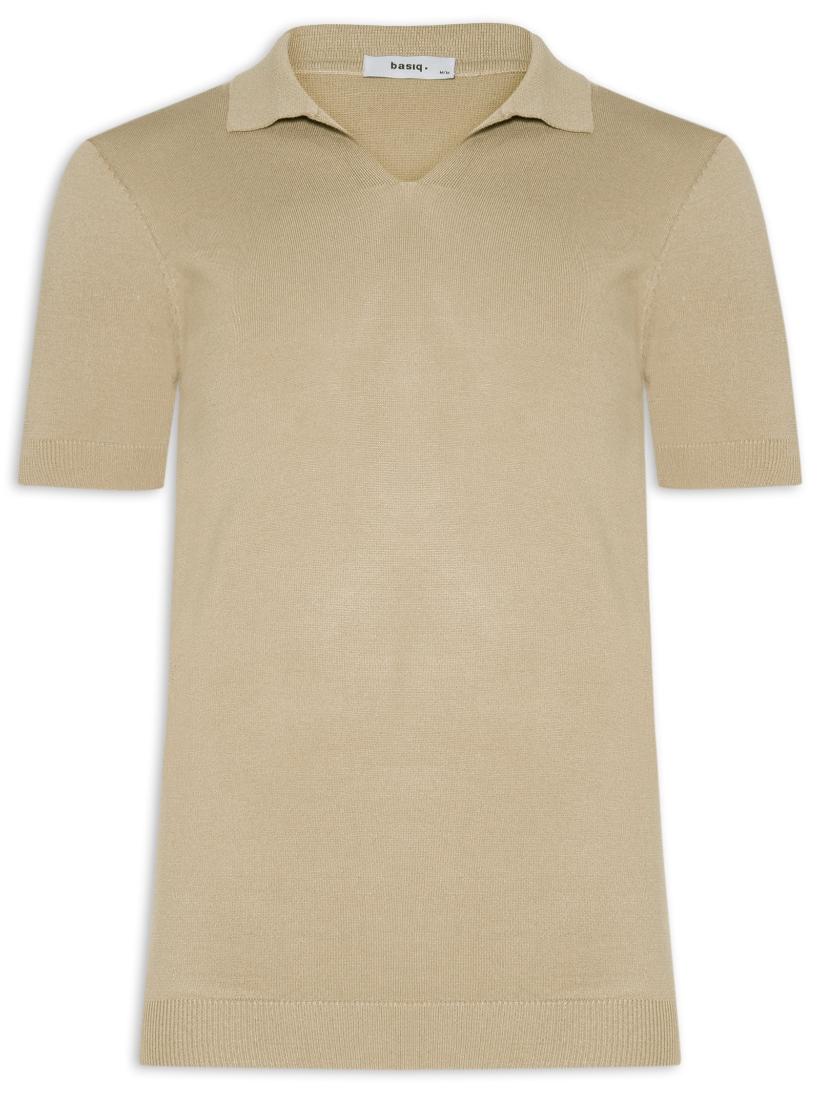 Polo Masculina De Tricot Gola V Bege Basiq Men