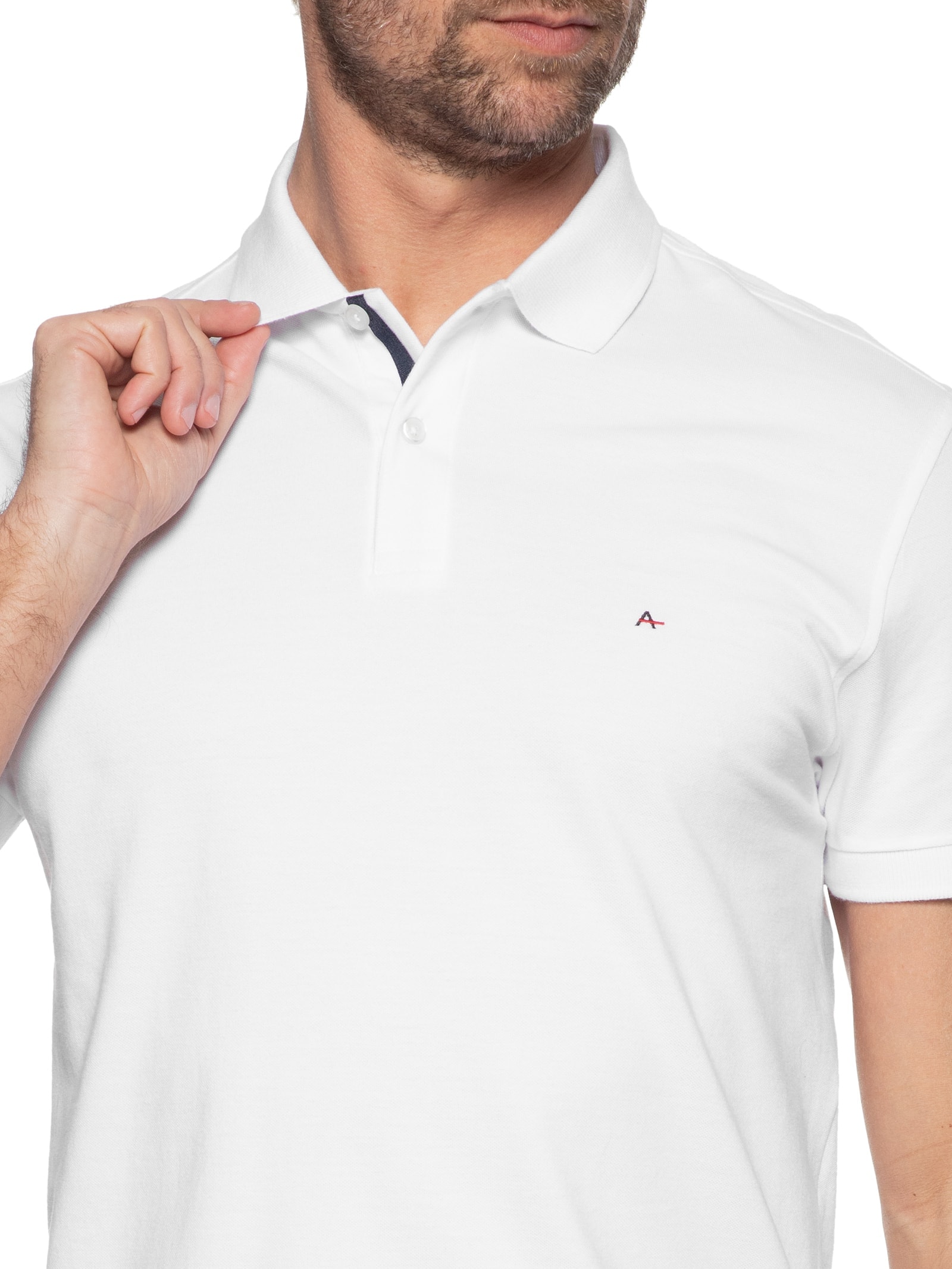 Polo Masculina Detalhe Interno Branco Aramis