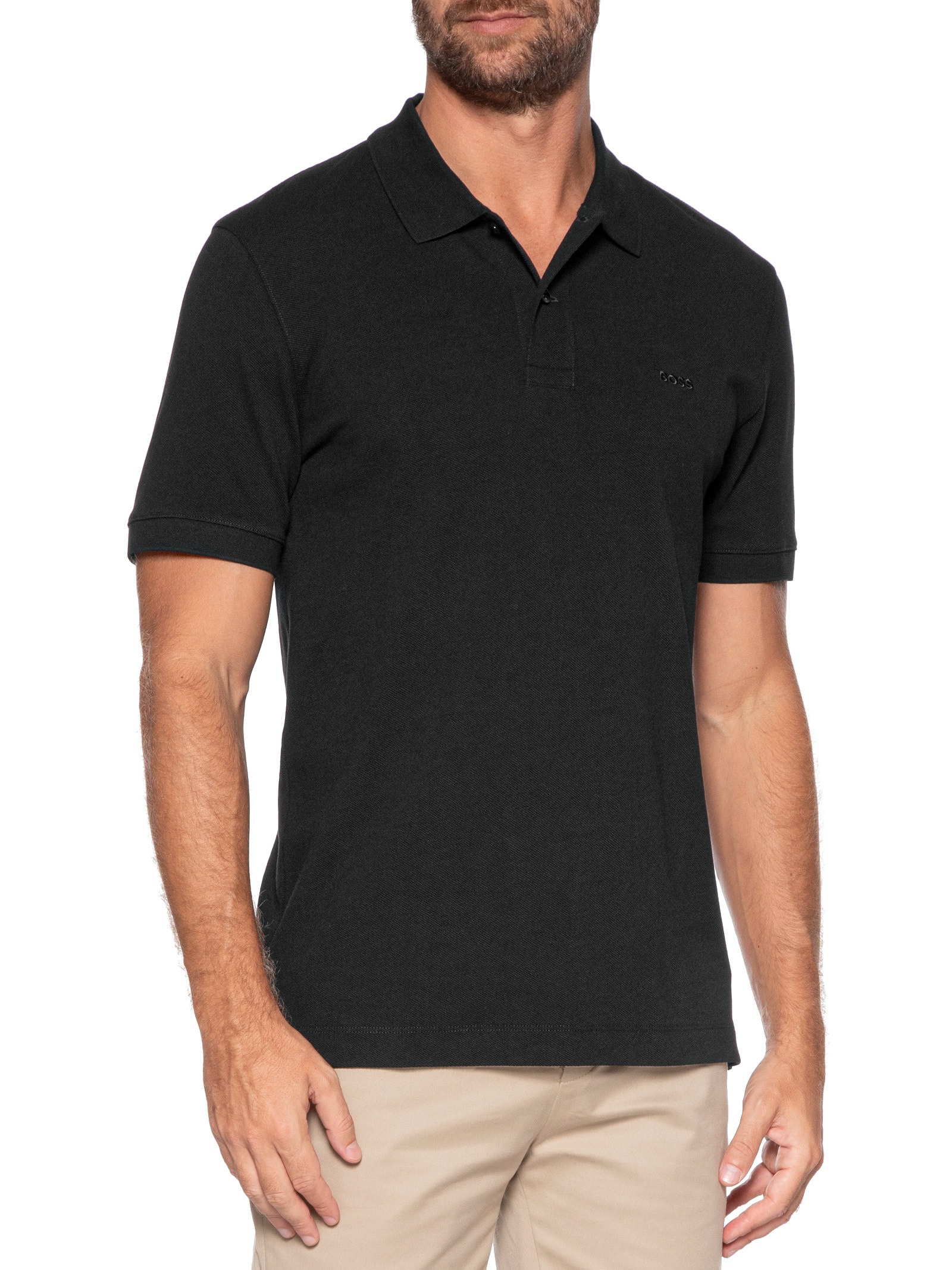 Polo Masculina Em Algodão Piqué Pallas Preto Boss