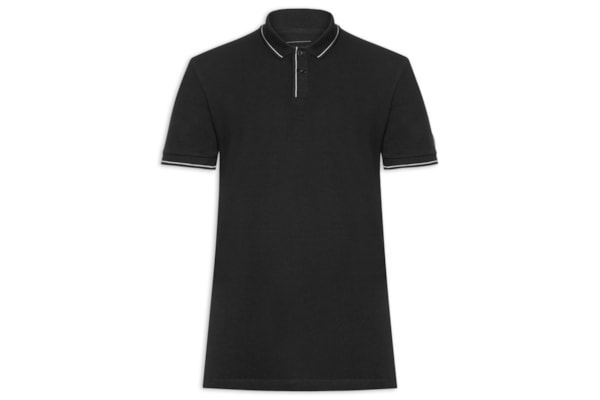 Polo Masculina Em Algodão - Preto