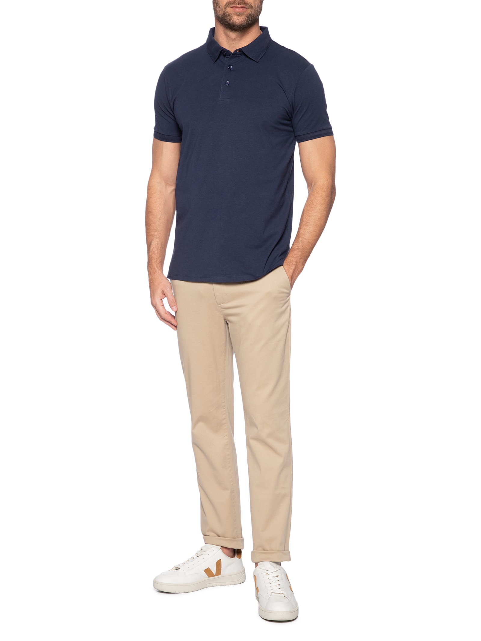 Polo Masculina Em Malha Azul '2 Essential