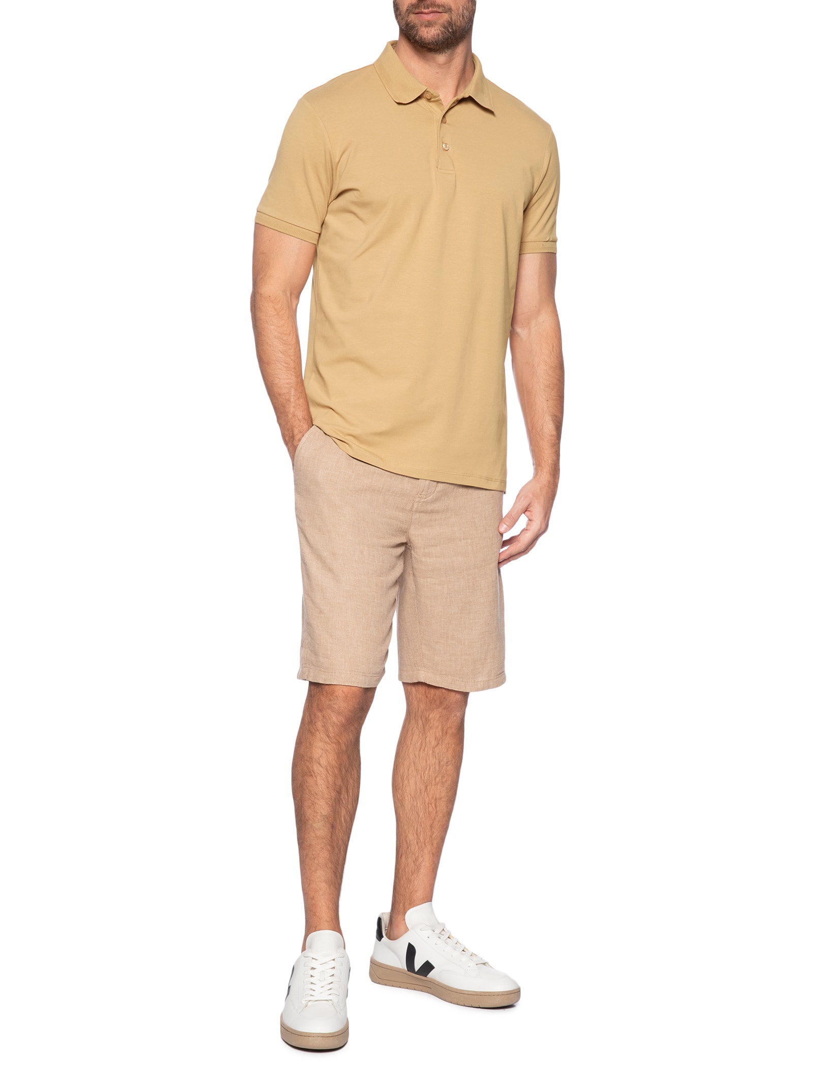 Polo Masculina Em Malha Bege '2 Essential