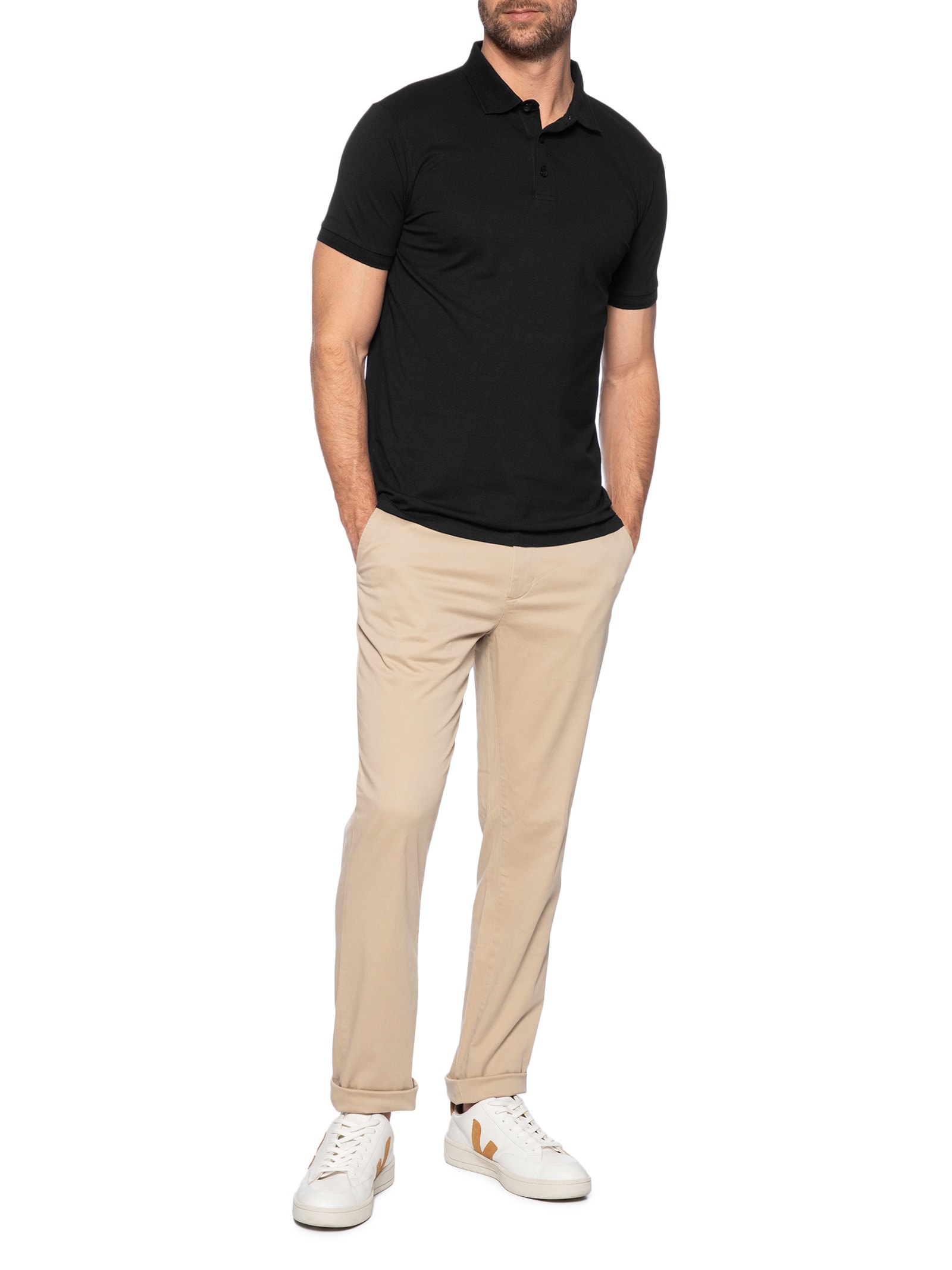 Polo Masculina Em Malha Preto '2 Essential