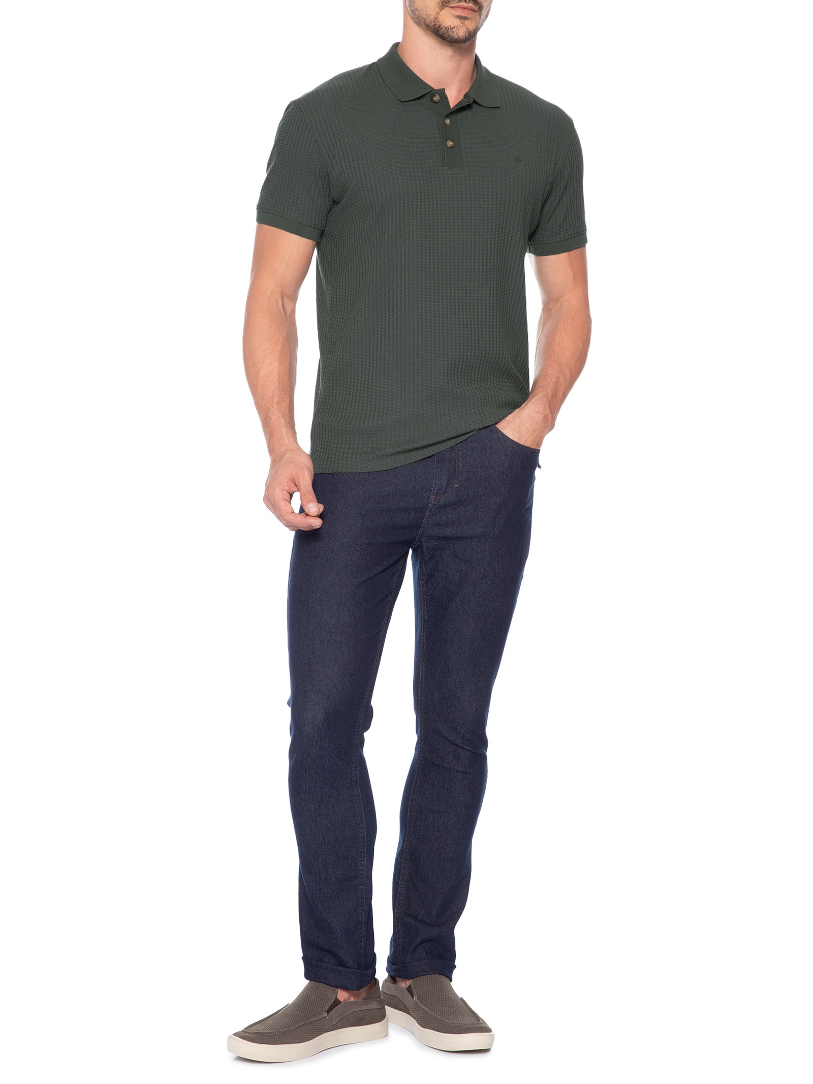 Polo Masculina em Malha Texturizada Verde Aramis