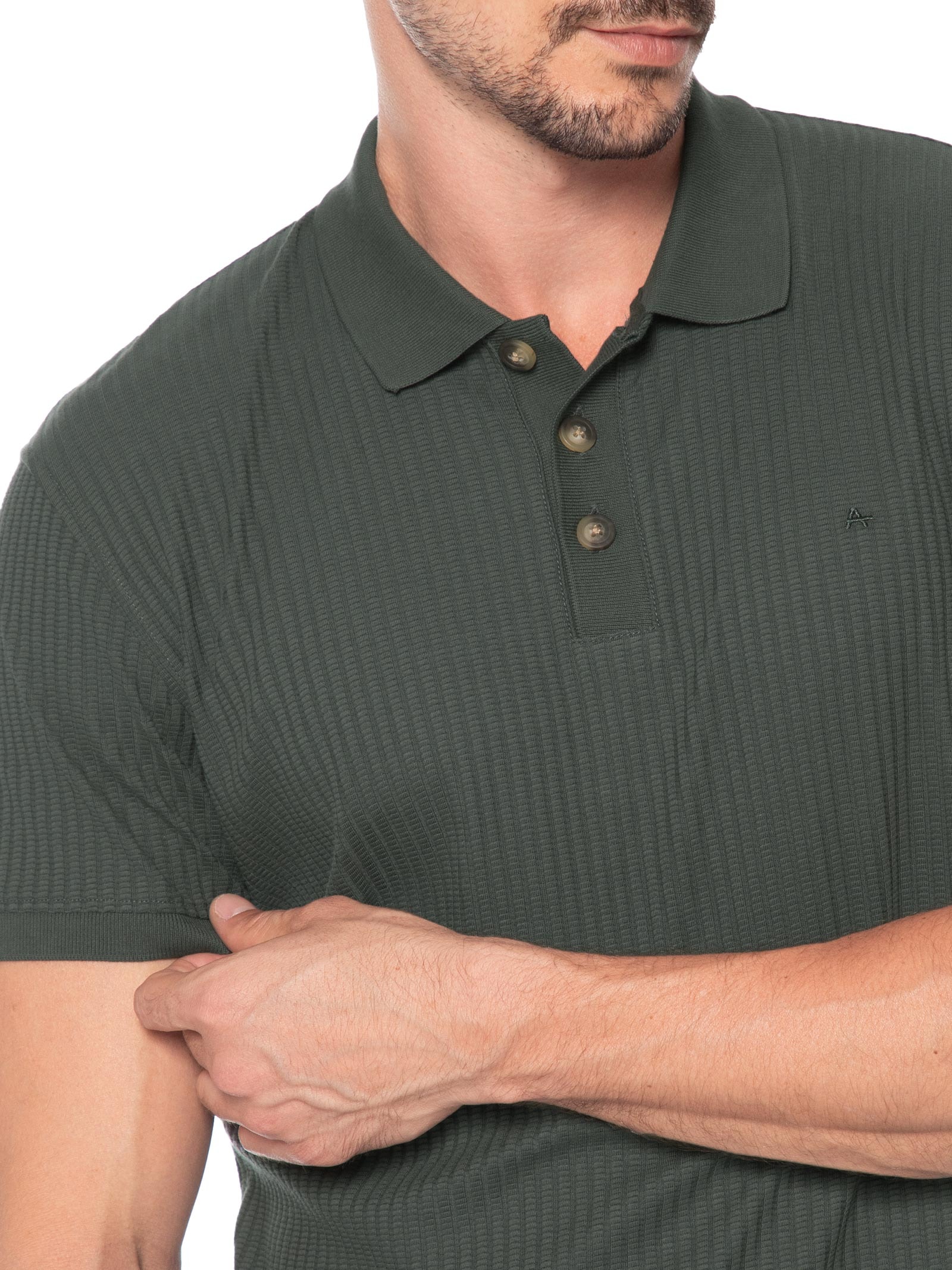 Polo Masculina em Malha Texturizada Verde Aramis