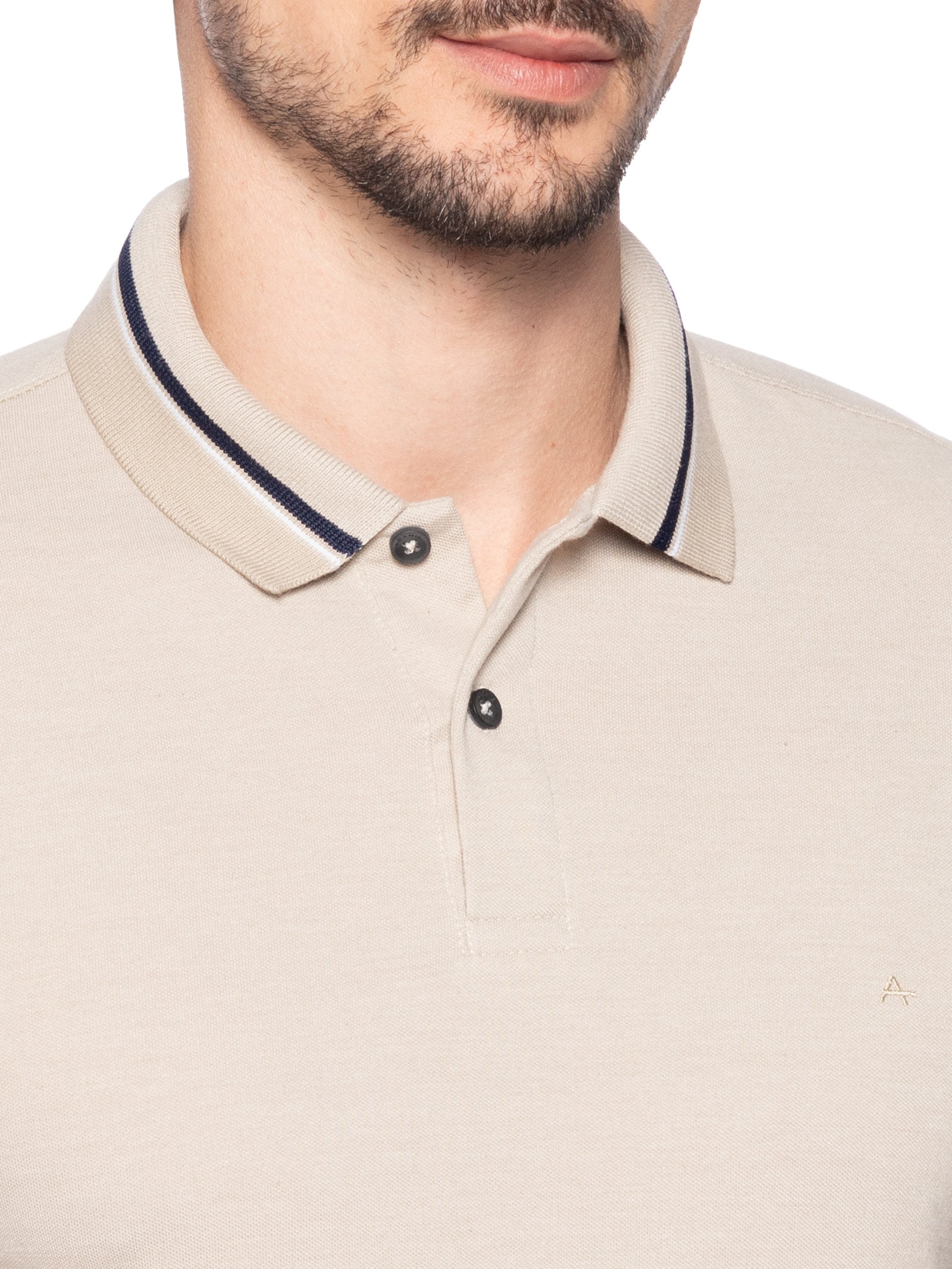 Polo Masculina Em Piquet Com Frisos Bege Aramis