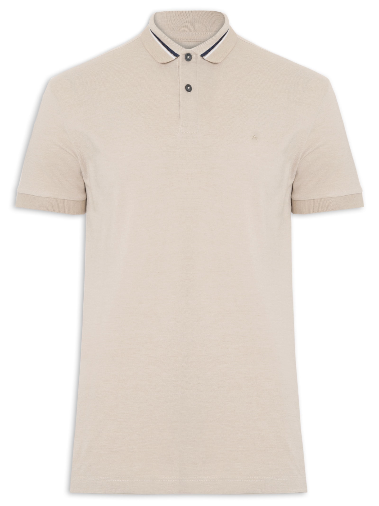 Polo Masculina Em Piquet Com Frisos Bege Aramis