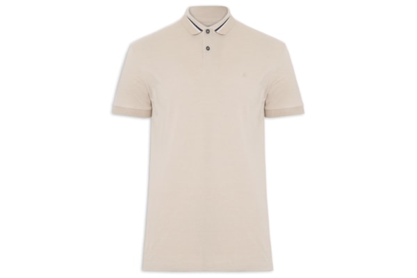 Polo Masculina Em Piquet Com Frisos - Bege