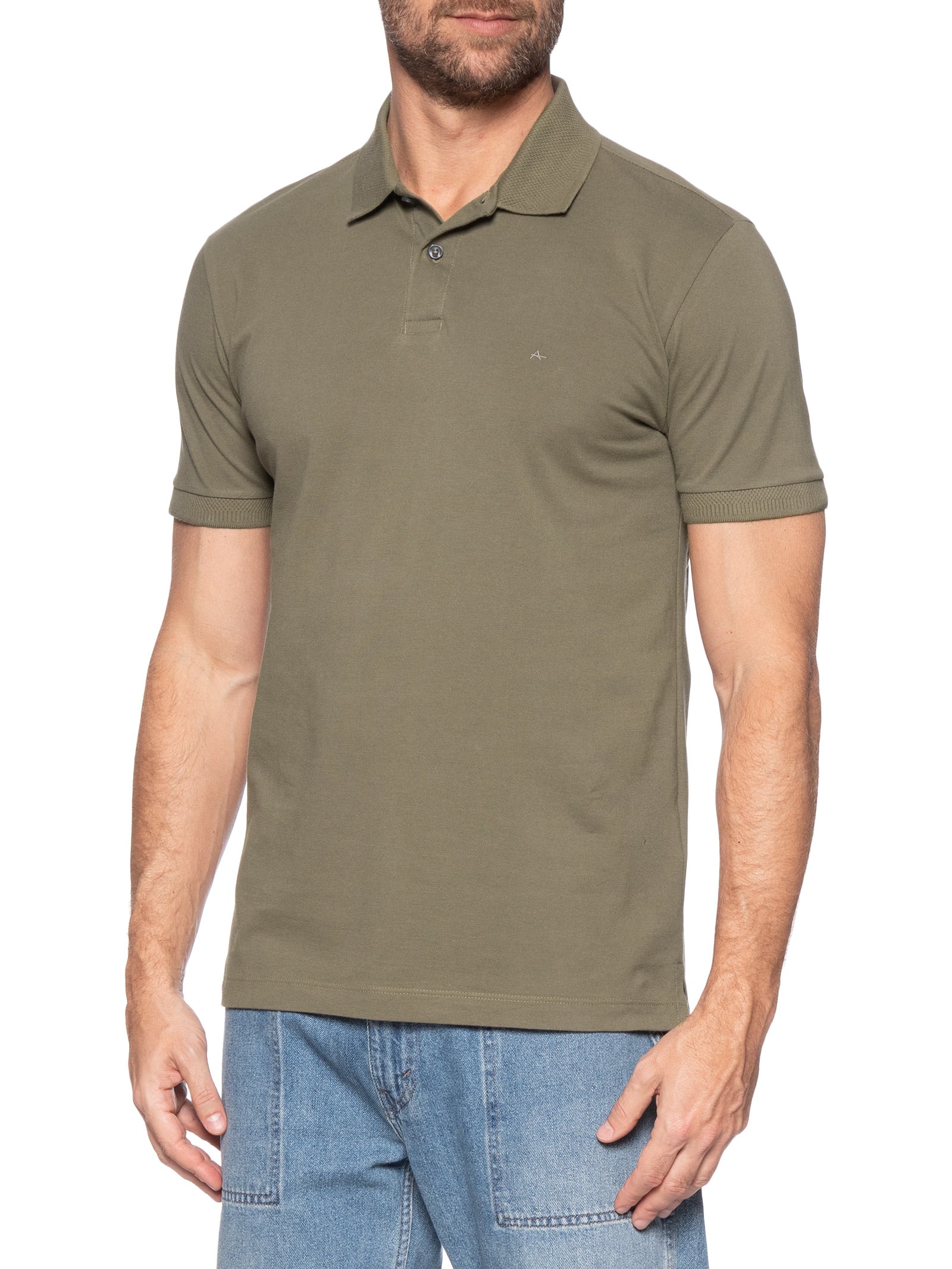 Polo Masculina Em Piquet Gola Contraste Cinza Aramis