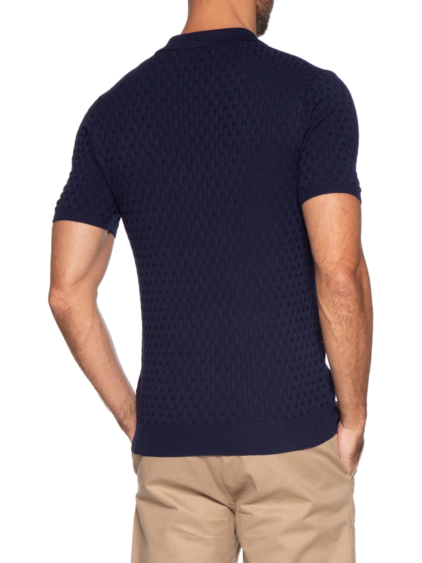 Polo Masculina Em Tricot Com Gola Colômbia  Azul Basiq Men