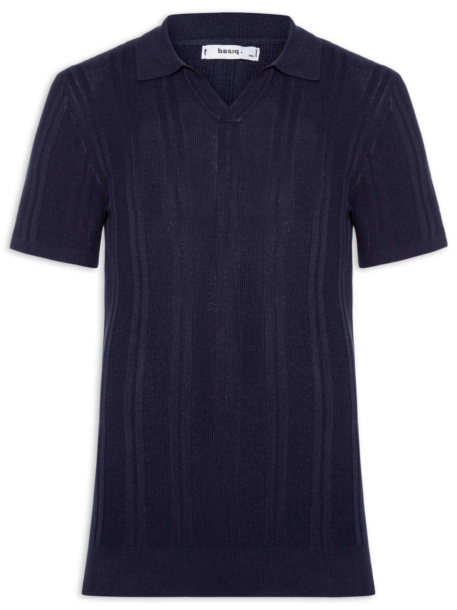 Polo Masculina Em Tricot Com Gola Colômbia  Azul Basiq Men