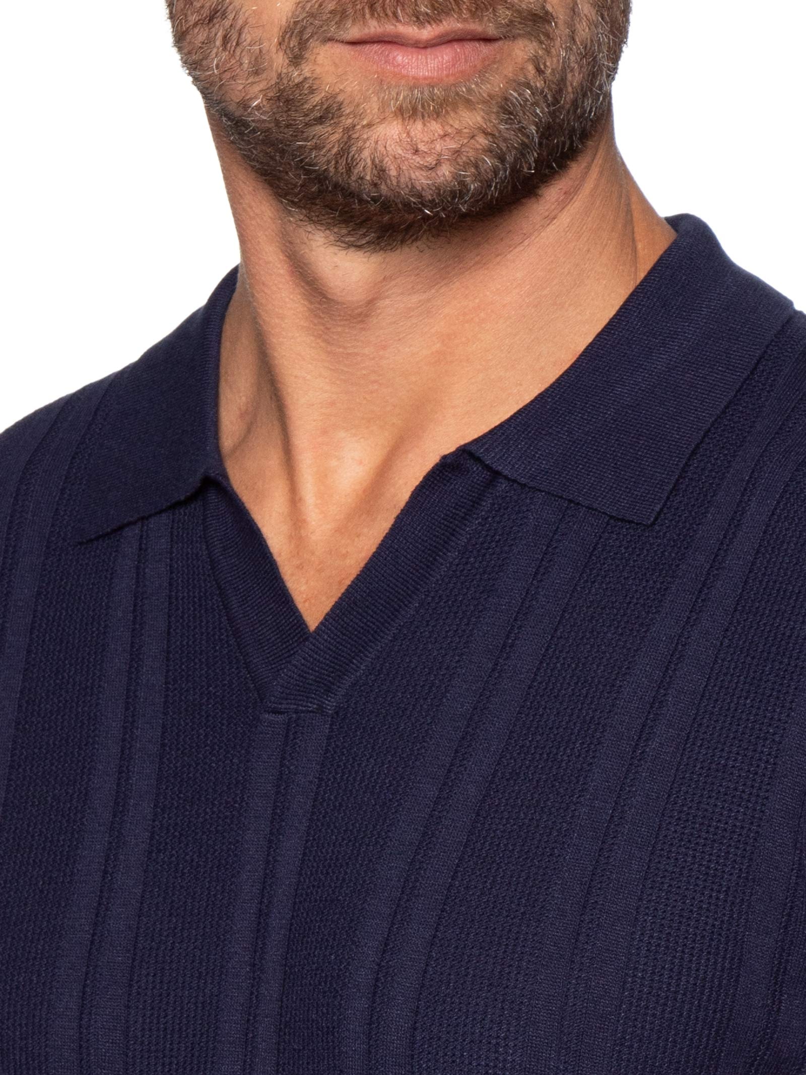 Polo Masculina Em Tricot Com Gola Colômbia  Azul Basiq Men