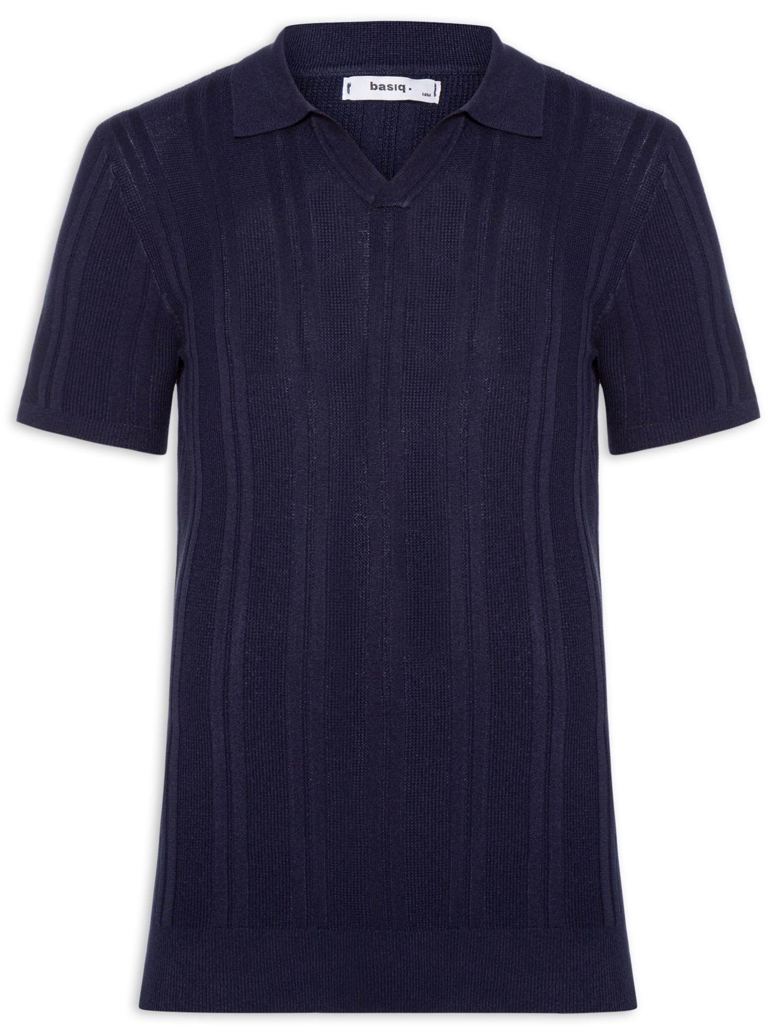 Polo Masculina Em Tricot Com Gola Colômbia  Azul Basiq Men