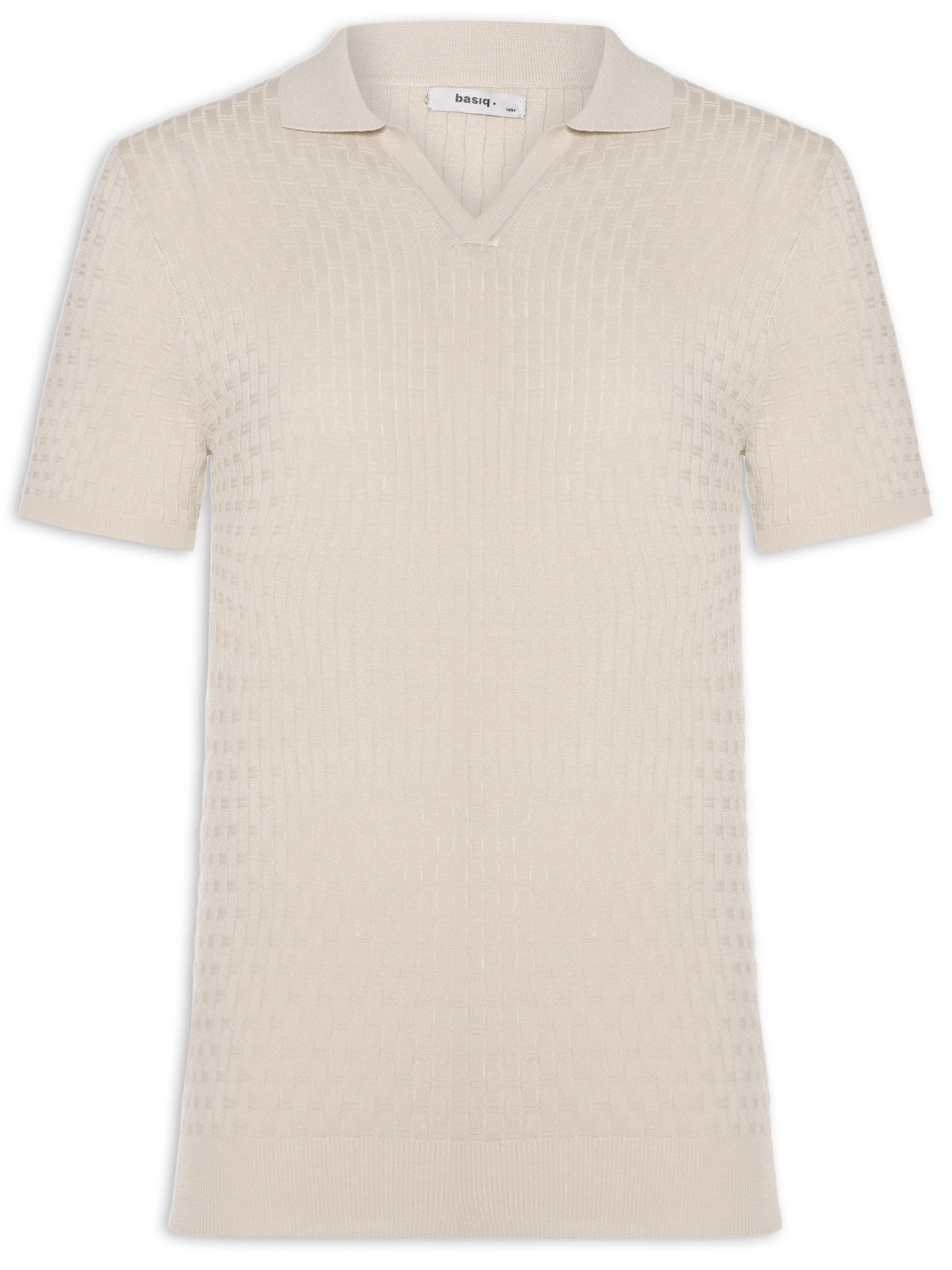 Polo Masculina Em Tricot Com Gola Colômbia  Bege Basiq Men