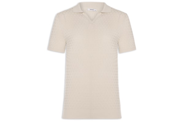 Polo Masculina Em Tricot Com Gola Colômbia -  Bege
