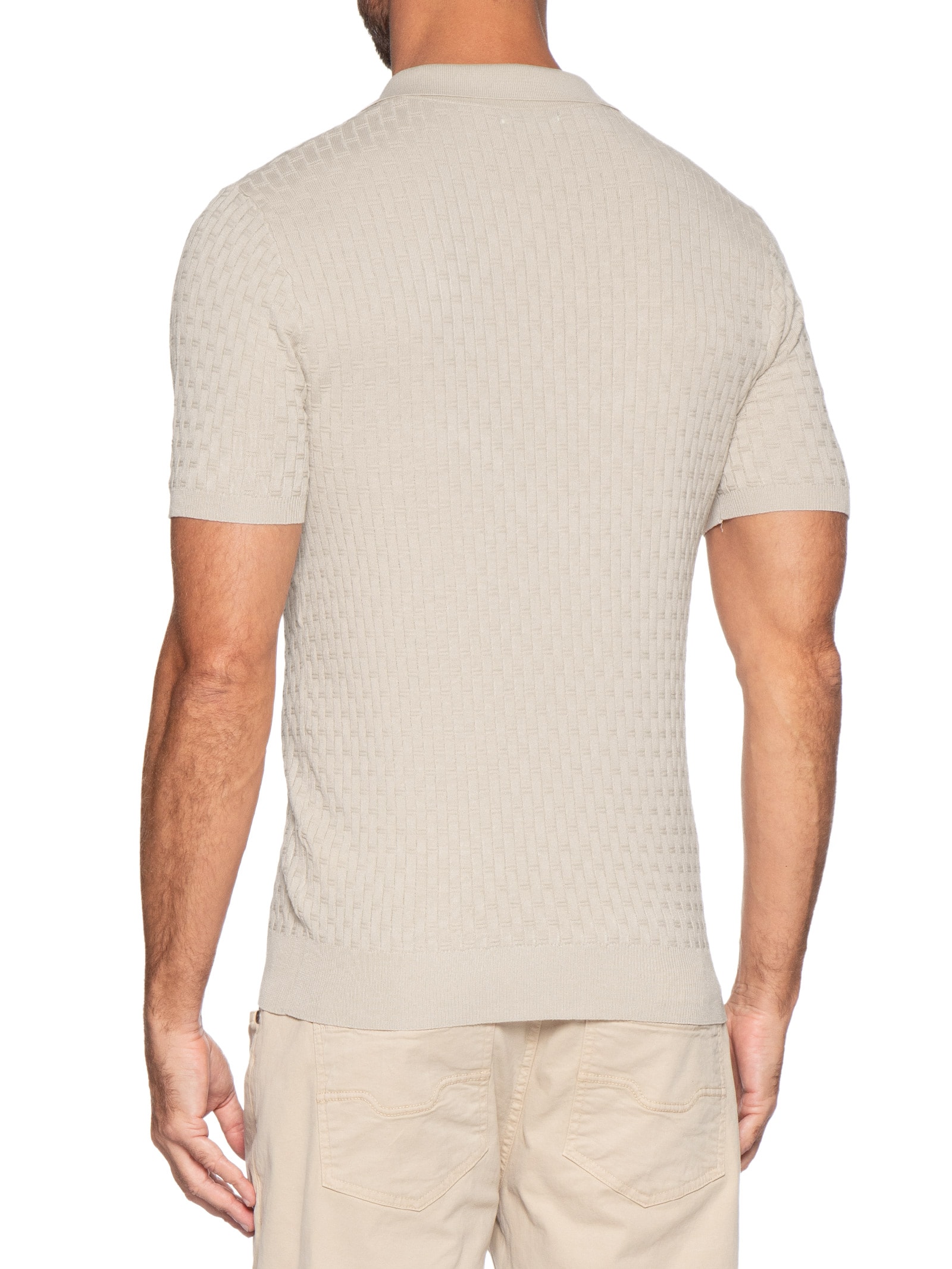 Polo Masculina Em Tricot Com Gola Colômbia  Bege Basiq Men