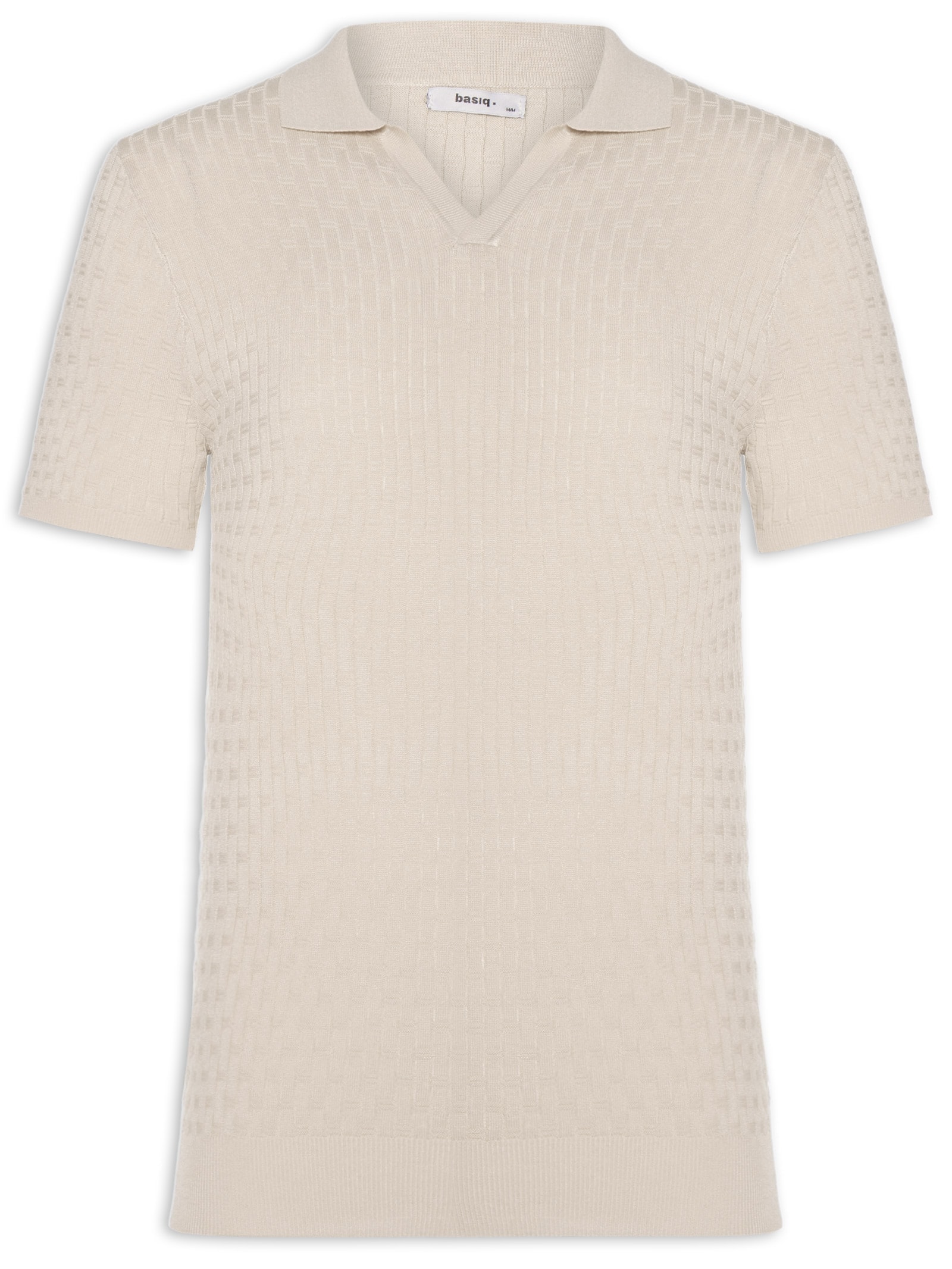Polo Masculina Em Tricot Com Gola Colômbia  Bege Basiq Men