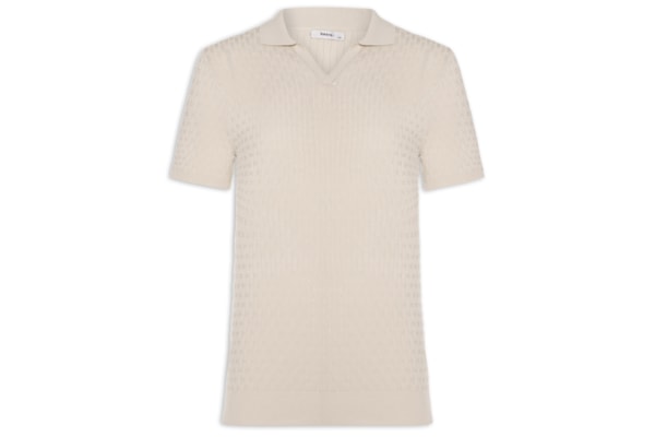 Polo Masculina Em Tricot Com Gola Colômbia -  Bege