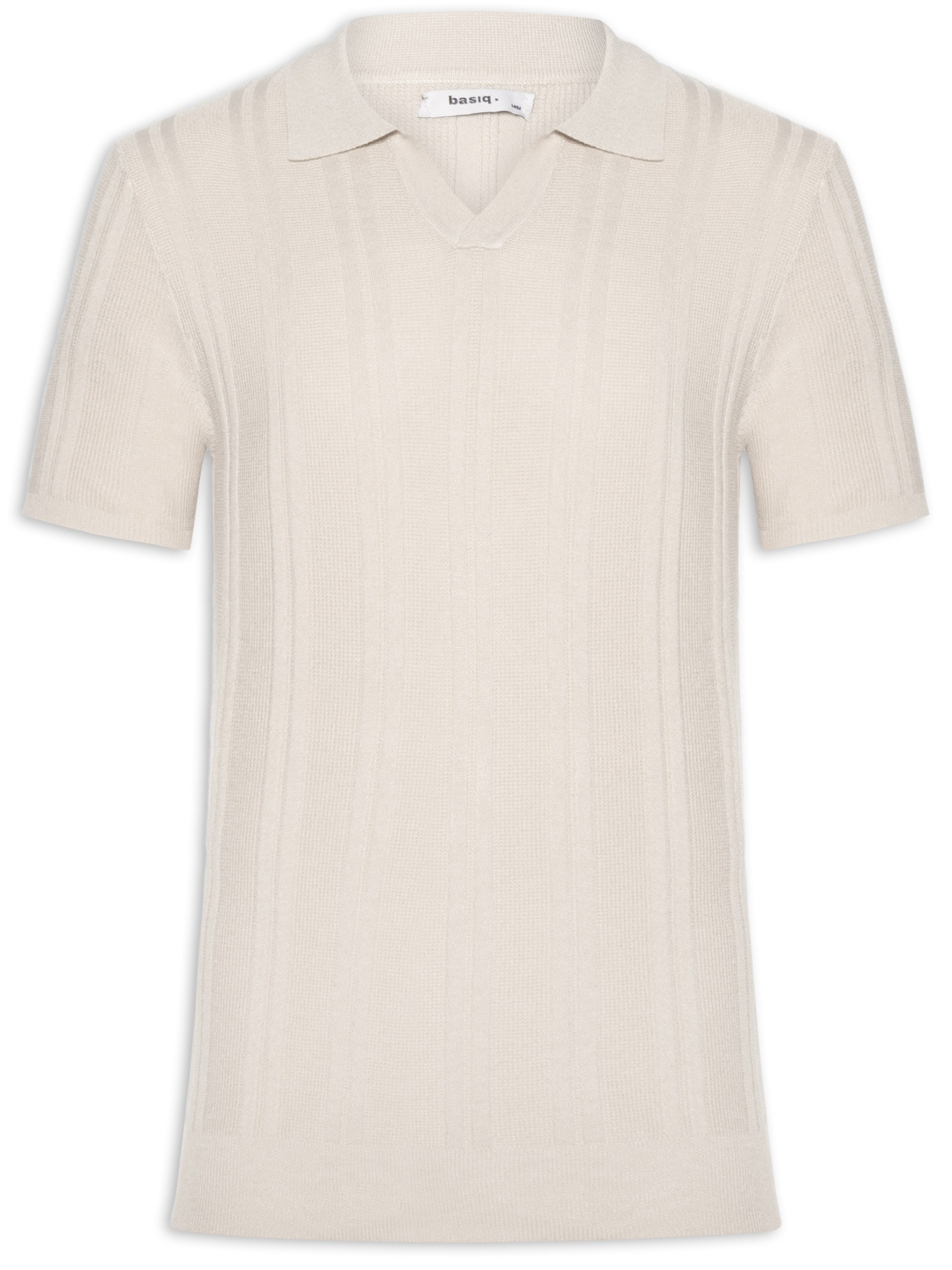Polo Masculina Em Tricot Com Gola Colômbia  Bege Basiq Men