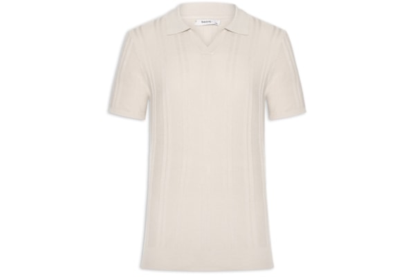Polo Masculina Em Tricot Com Gola Colômbia -  Bege