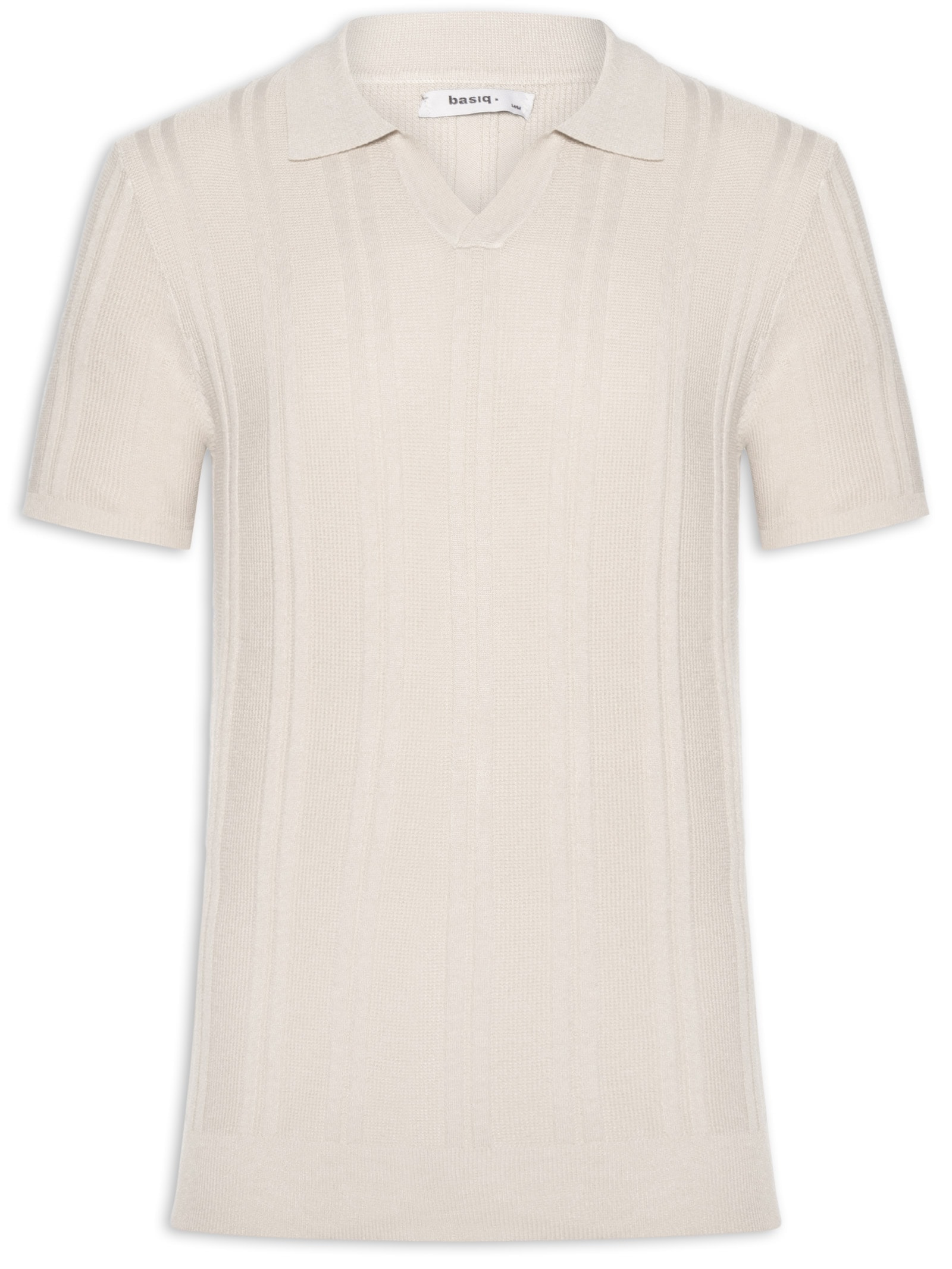 Polo Masculina Em Tricot Com Gola Colômbia  Bege Basiq Men