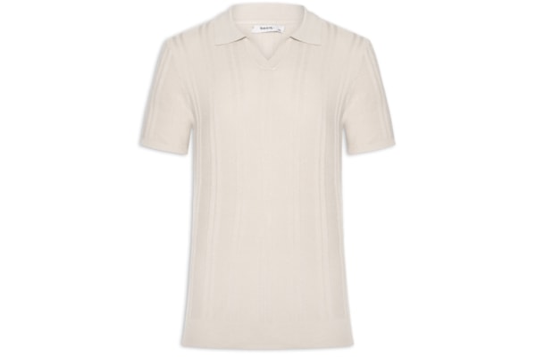 Polo Masculina Em Tricot Com Gola Colômbia -  Bege