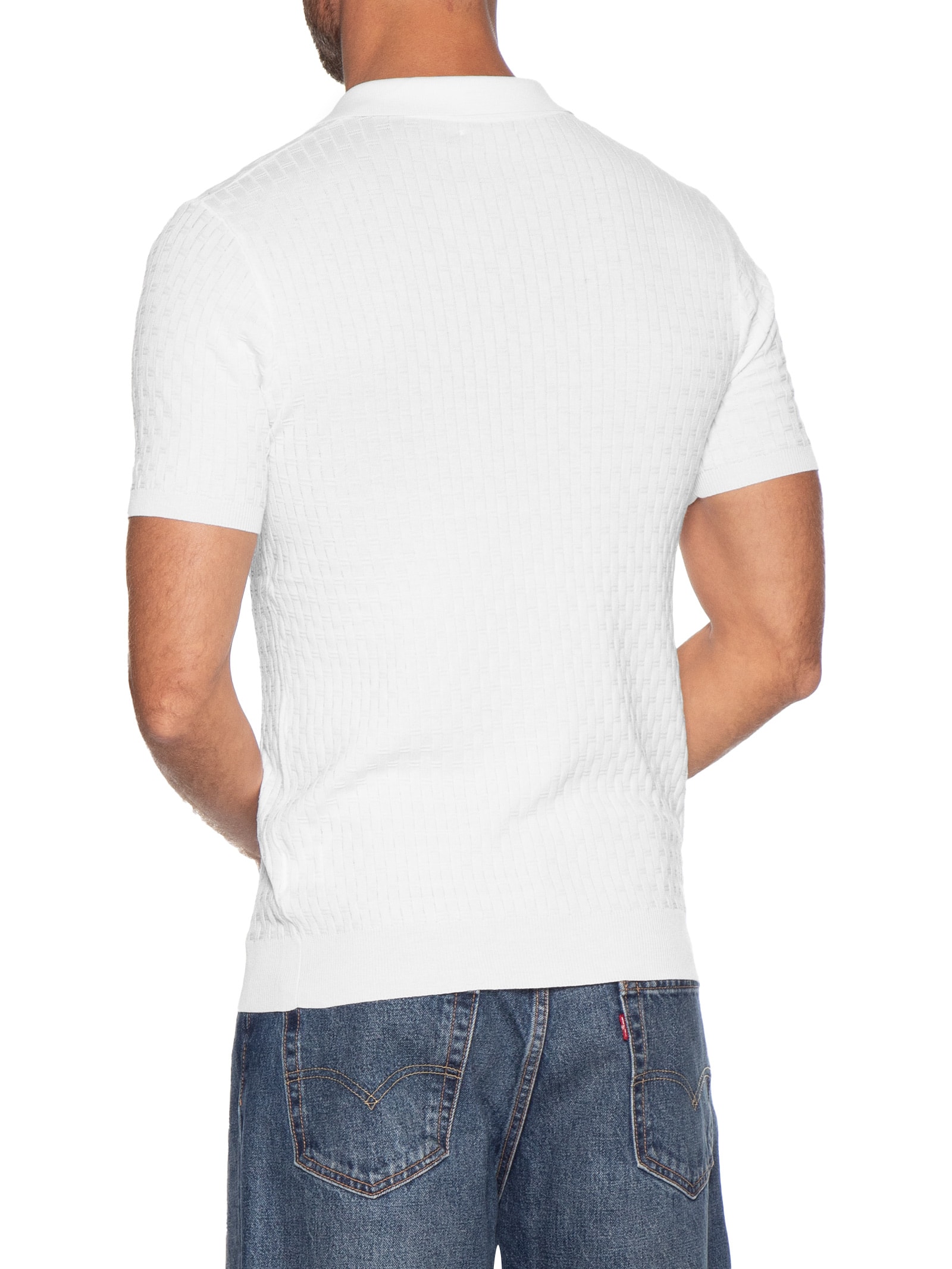 Polo Masculina Em Tricot Com Gola Colômbia  Branco Basiq Men
