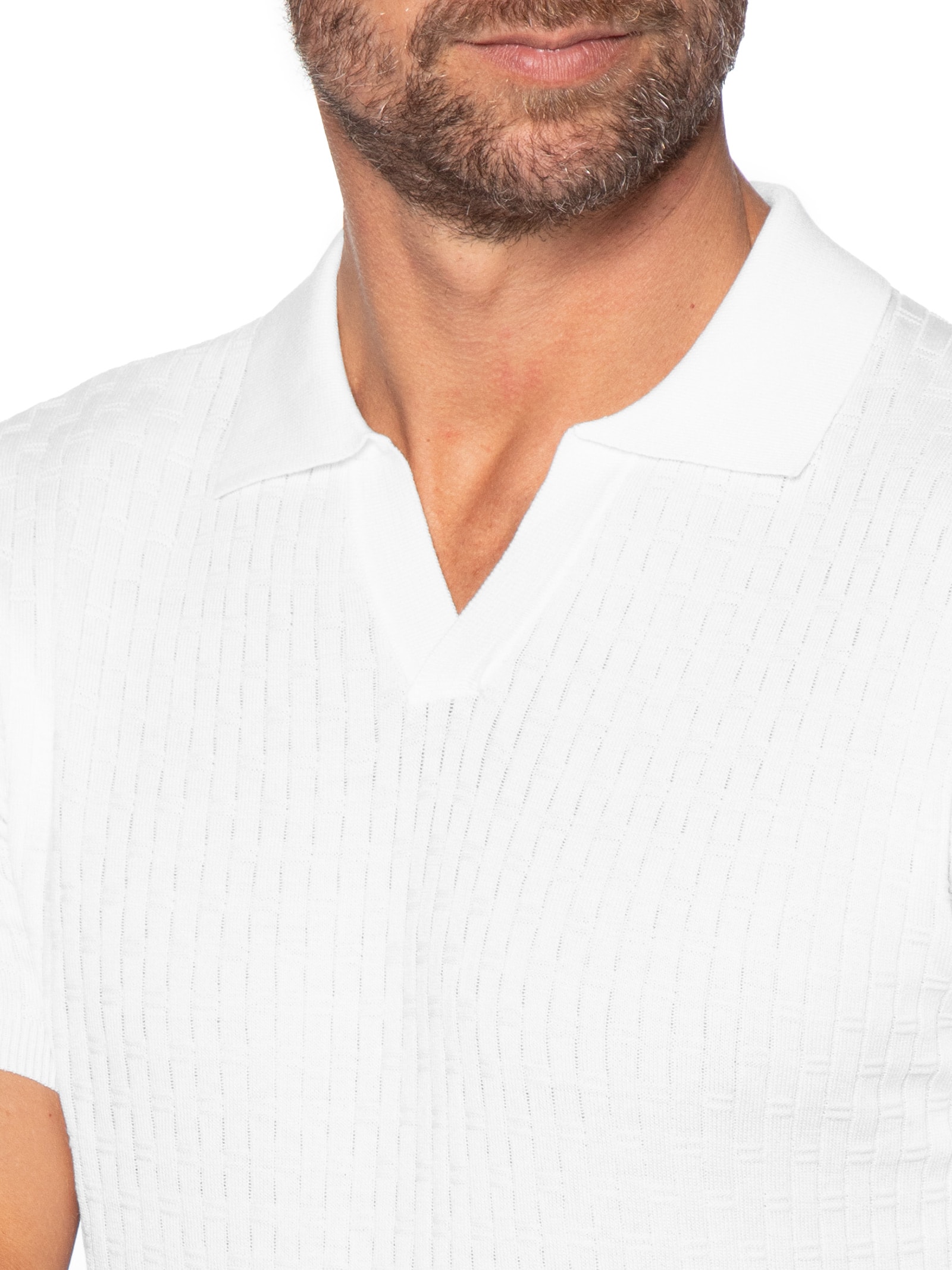 Polo Masculina Em Tricot Com Gola Colômbia  Branco Basiq Men
