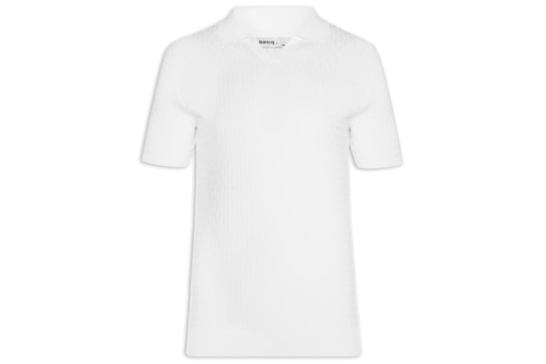 Polo Masculina Em Tricot Com Gola Colômbia -  Branco