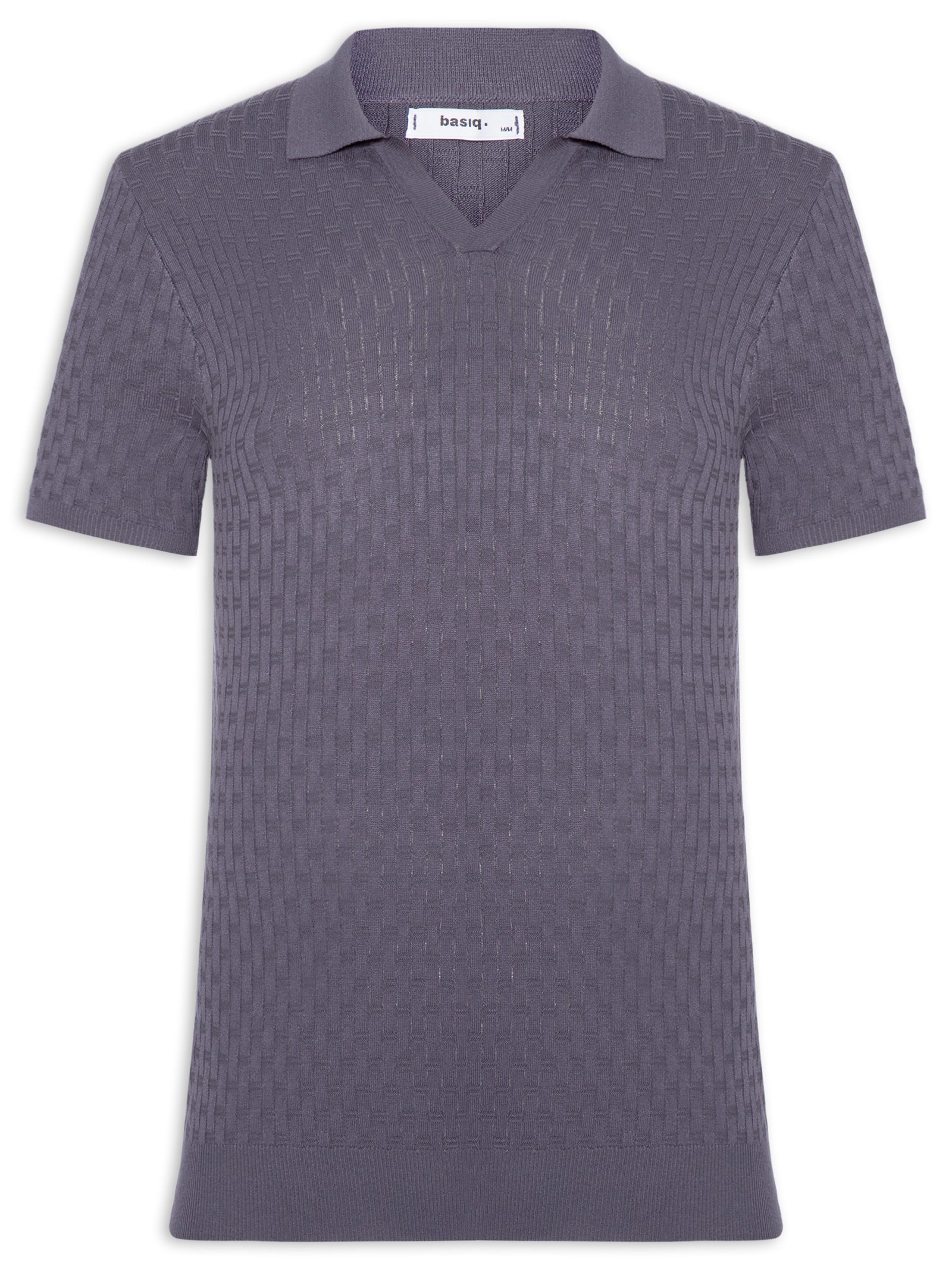 Polo Masculina Em Tricot Com Gola Colômbia  Cinza Basiq Men