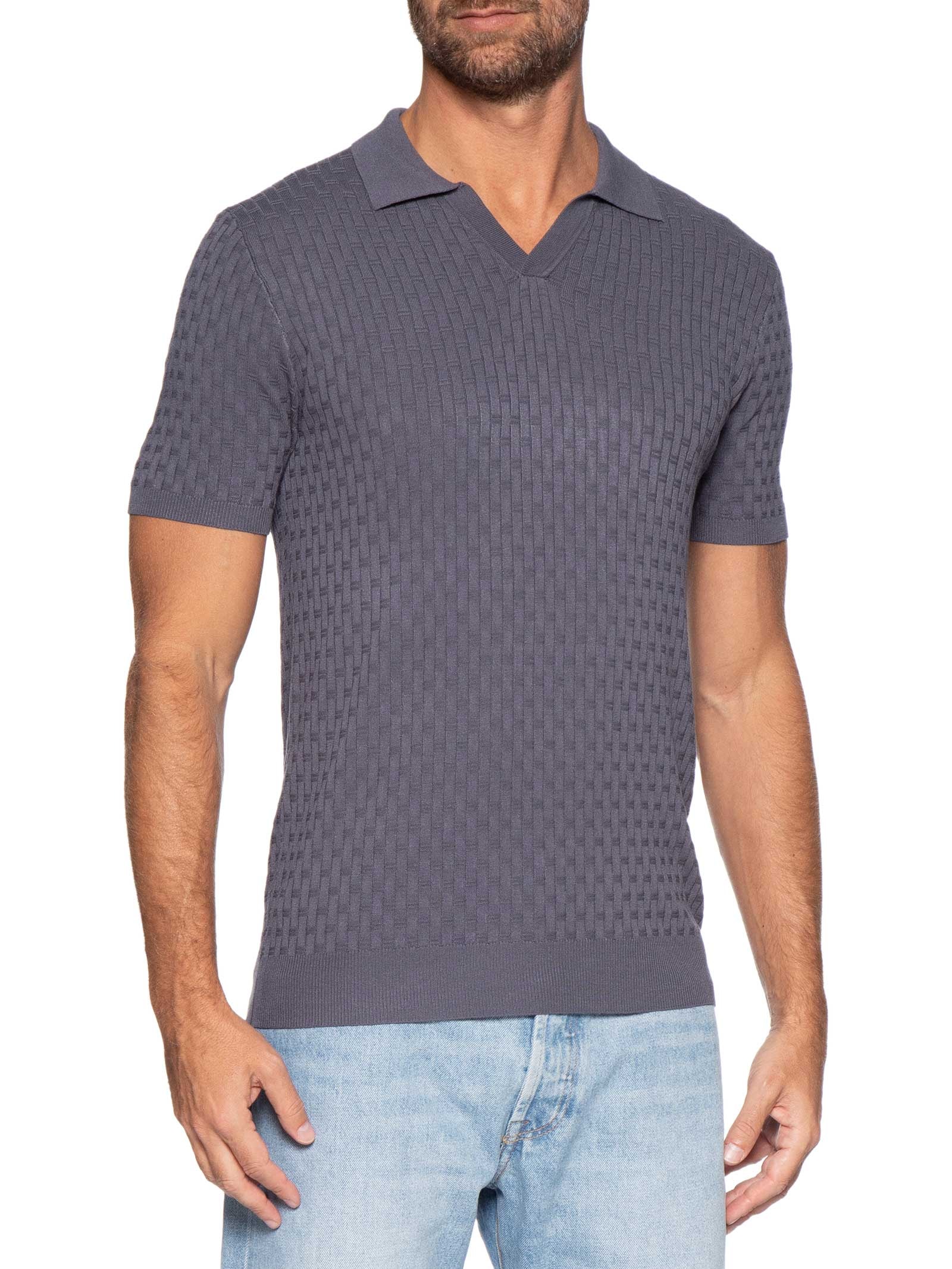 Polo Masculina Em Tricot Com Gola Colômbia  Cinza Basiq Men